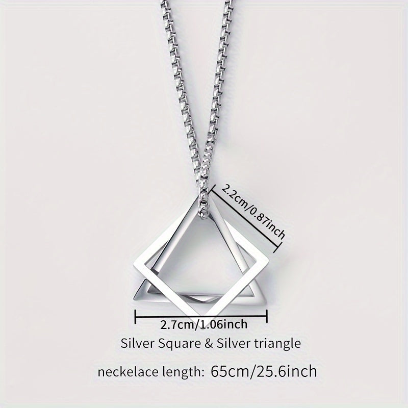 1pc Men's Stainless Steel Geometric Pendant Necklace, Hip-hop High-end Accessories, father's day gift