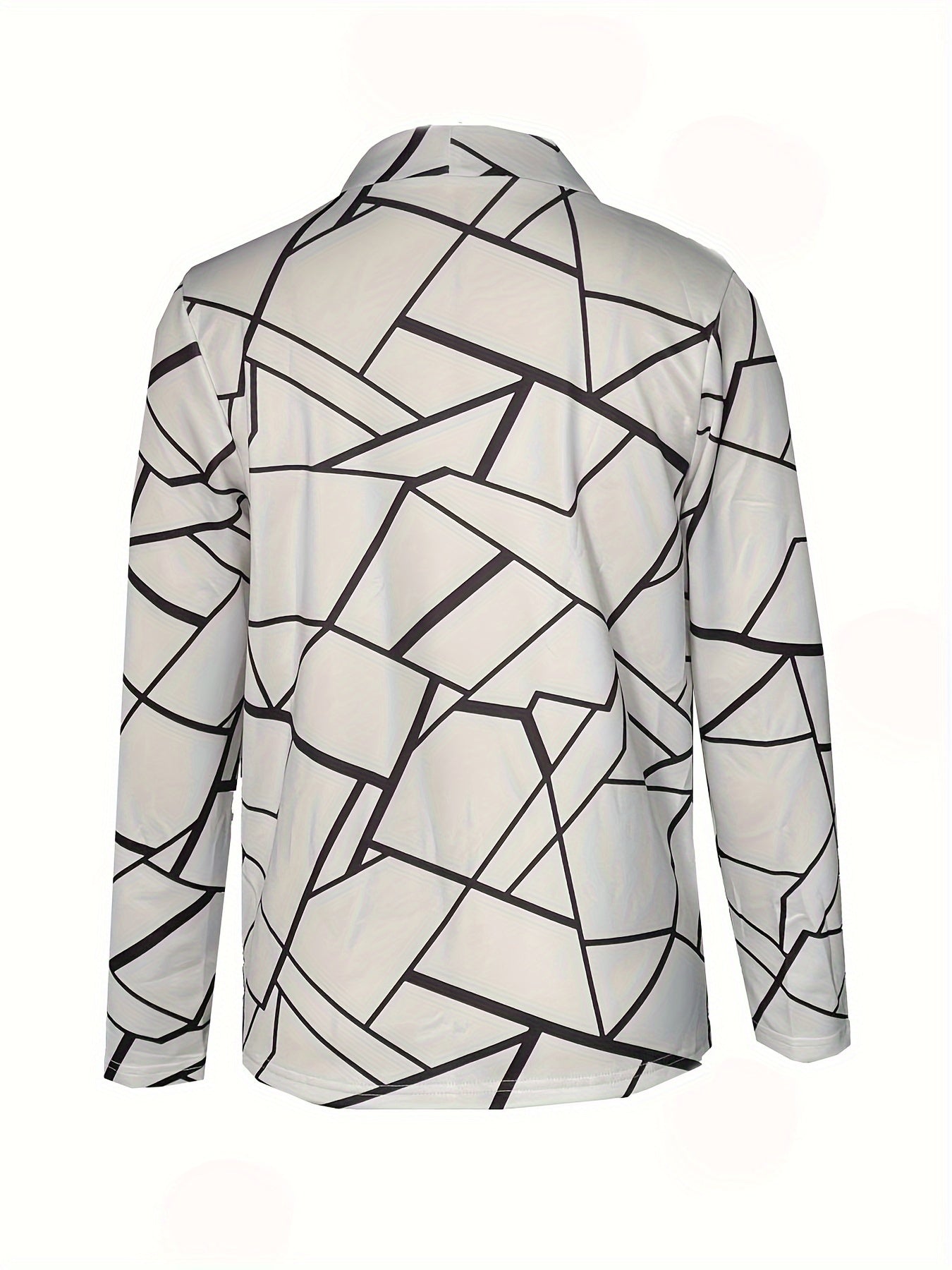 Geo Print Open Front Blazer, Casual Long Sleeve Outwear,