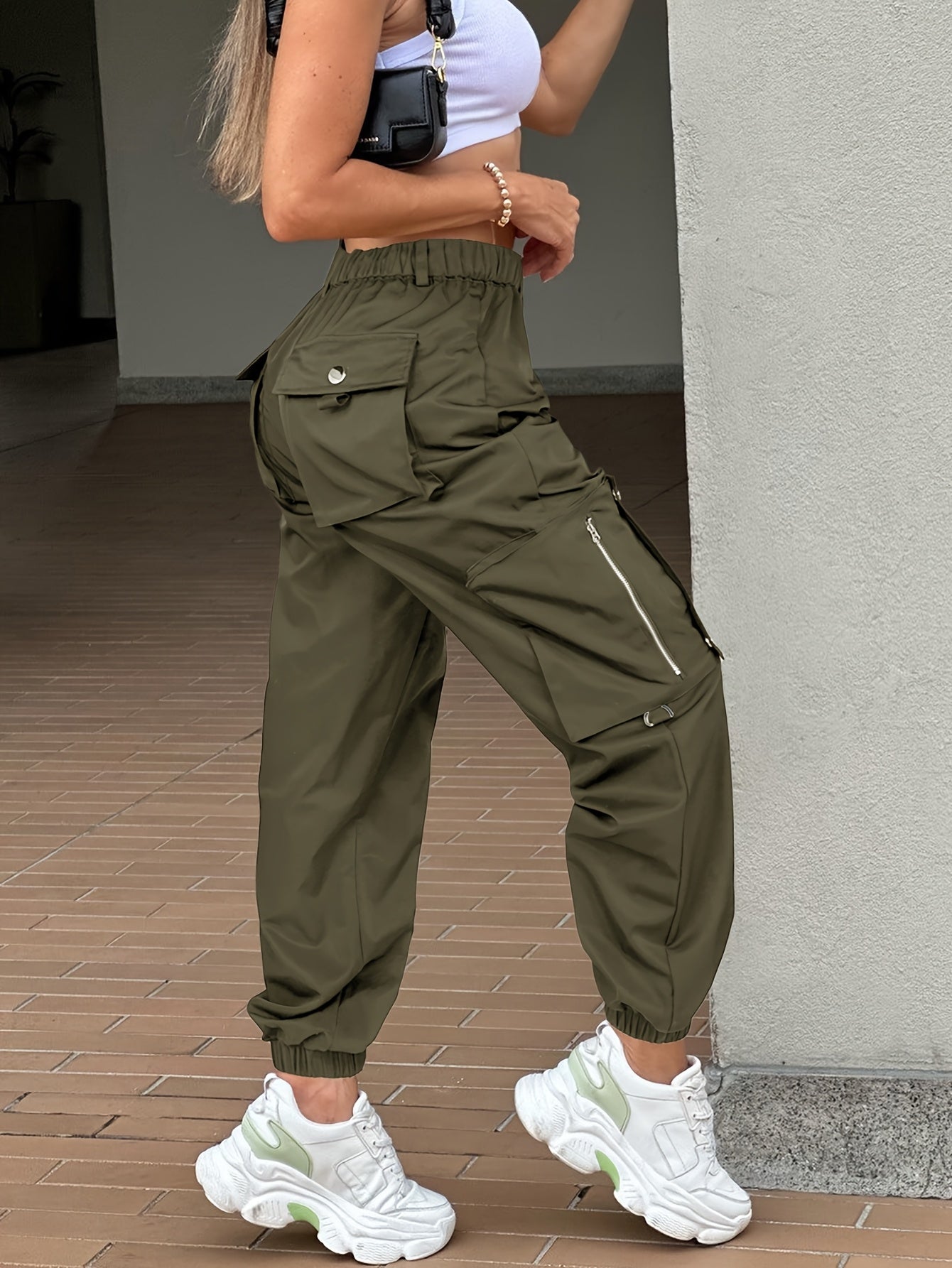 SwaKAKI Women's High-Waist Cargo Tapered Pants we Gre, /MH