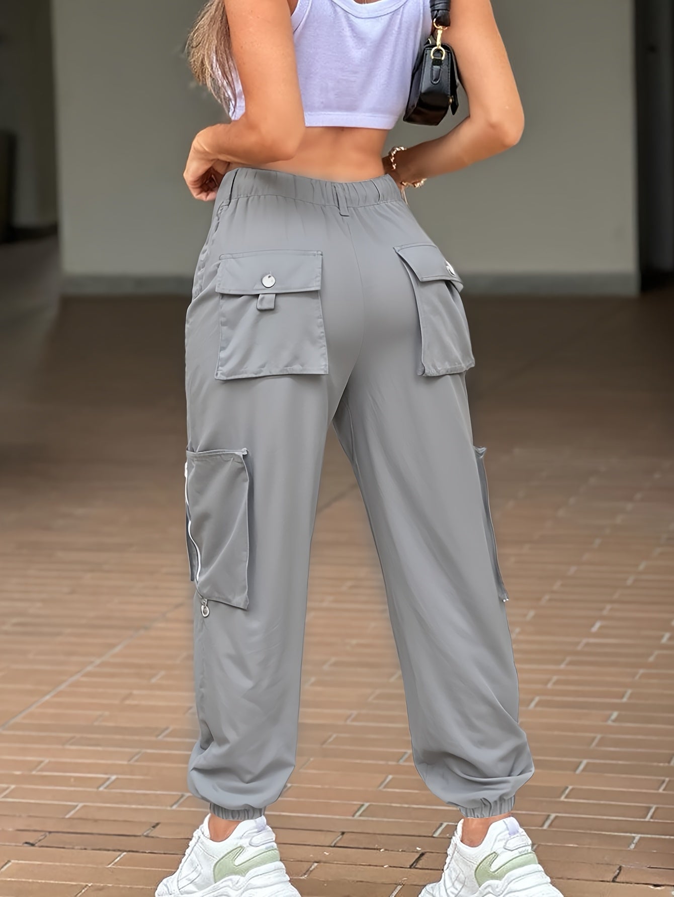 SwaKAKI Women's High-Waist Cargo Tapered Pants we Gre, /MH