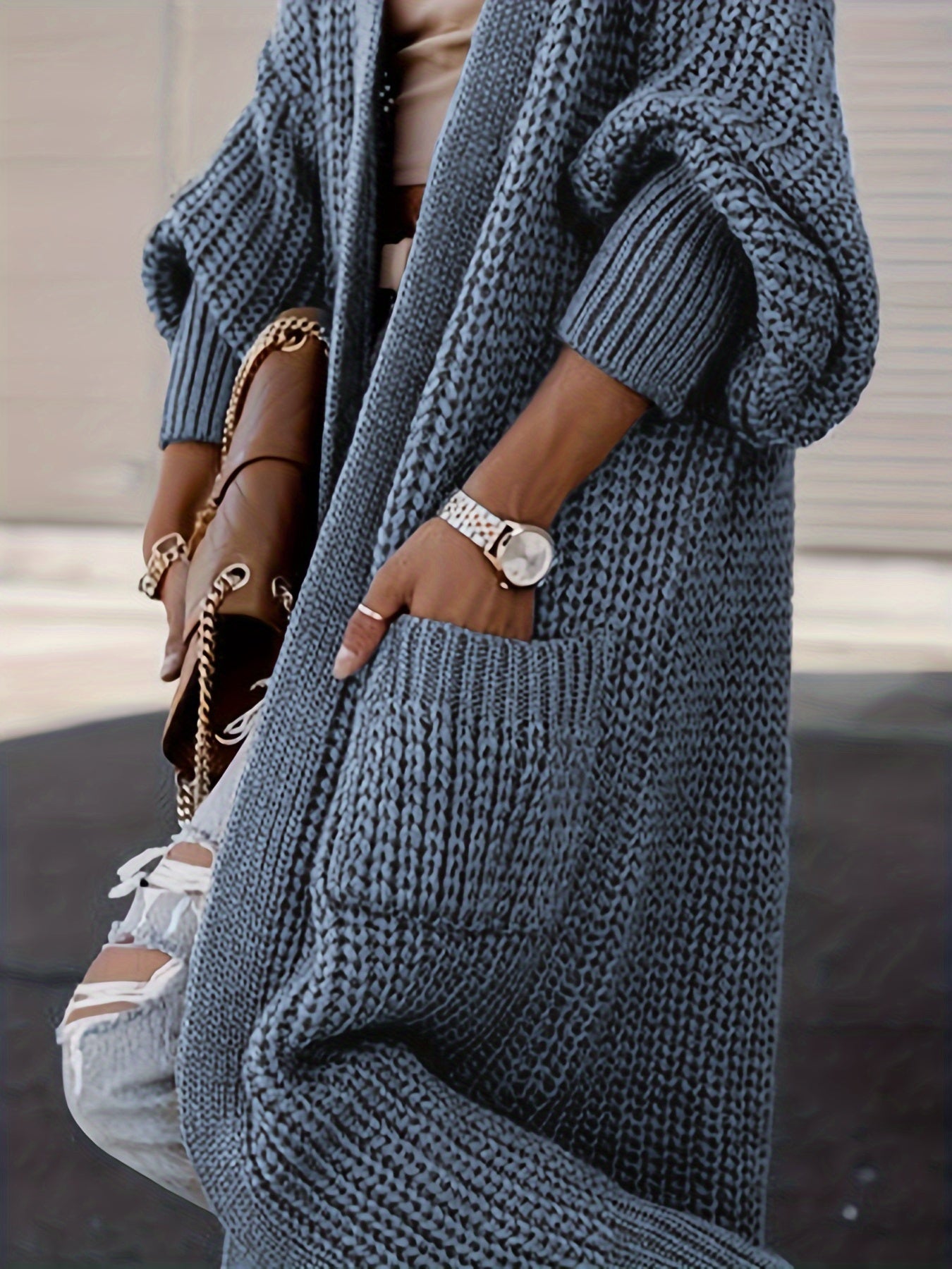 Cozy Long Sleeve Open Front Cardigan Sweater Women's Long Length .