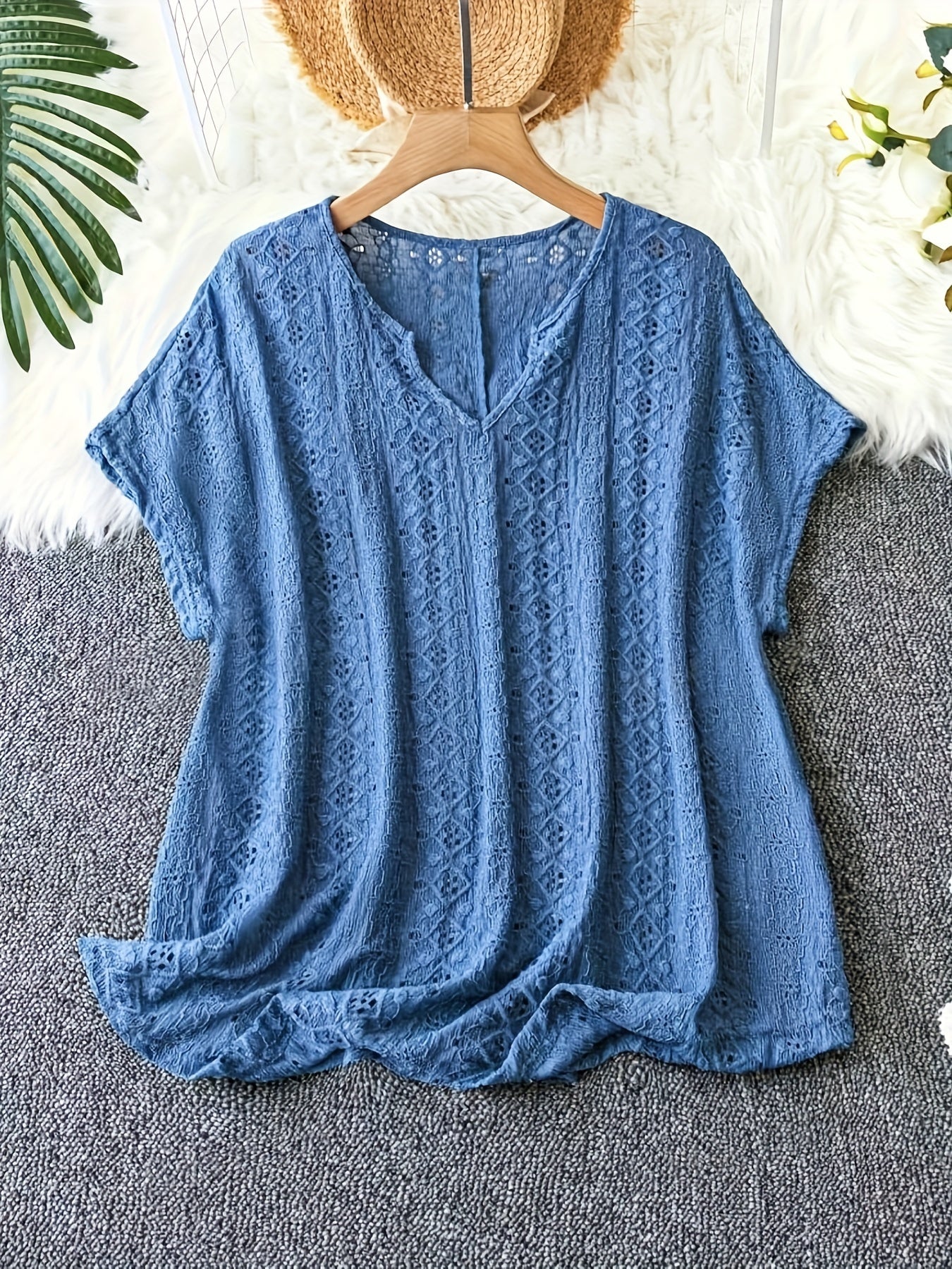 Plus Size - Women'S Elegant V-Neck Bat Sleeve T-Shirt - Slim Fit,
