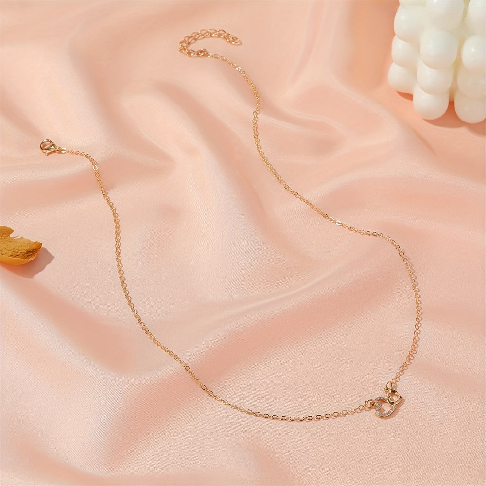 Sparkling Double Heart Pendant Necklace, Perfect Gift For Men And Women