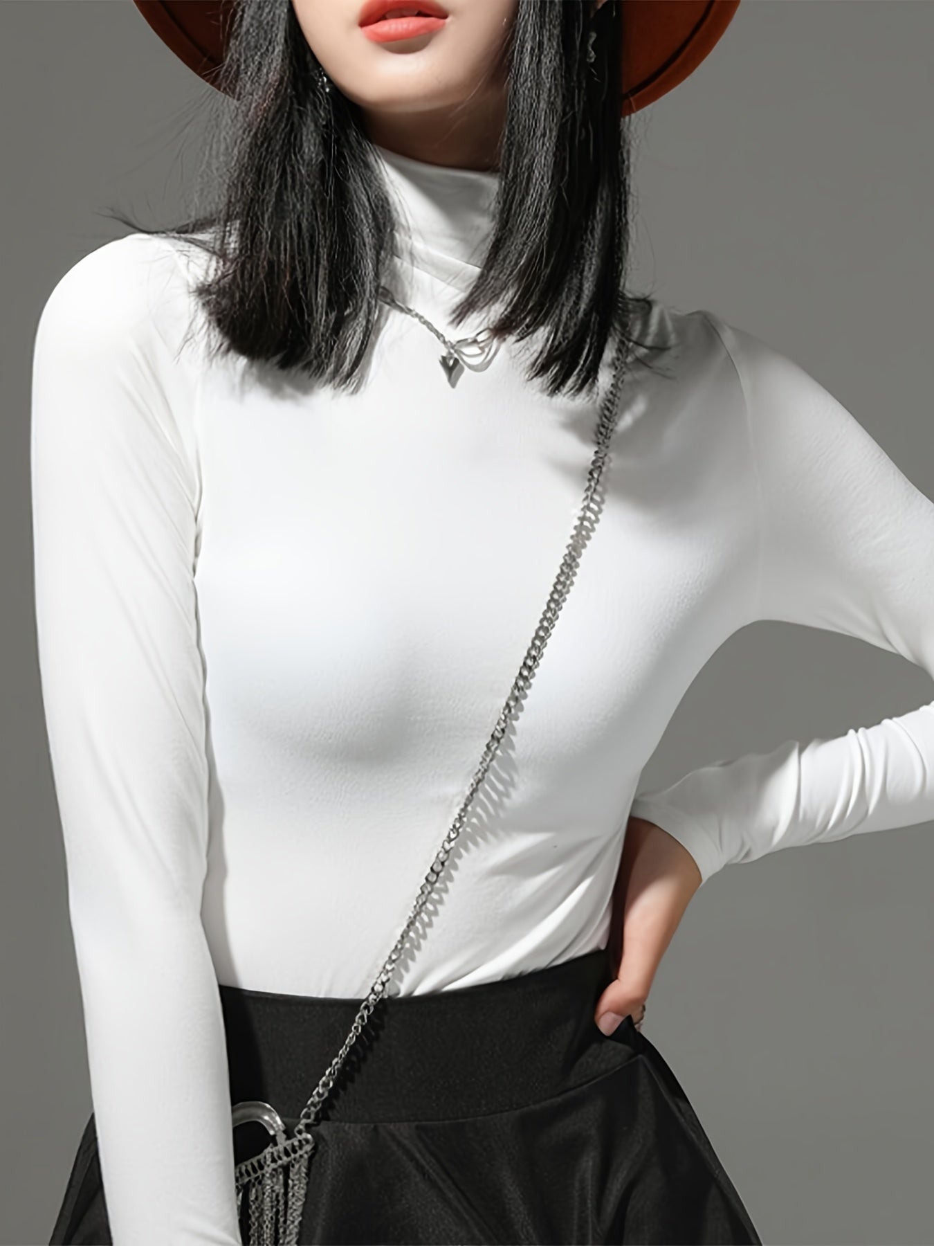 Women's High Neck Long Sleeve Turtleneck Top .