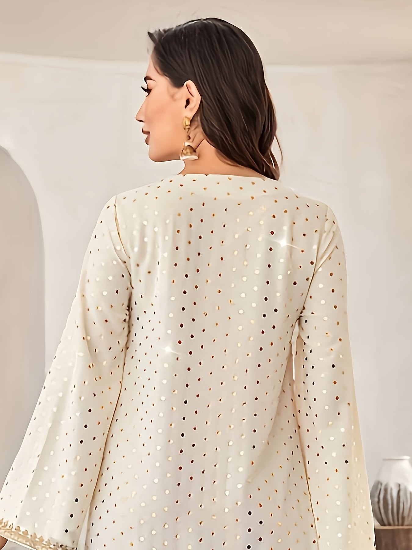 Polka Dot Print Crew Neck Kaftan Dress, Elegant women fashion'/MH