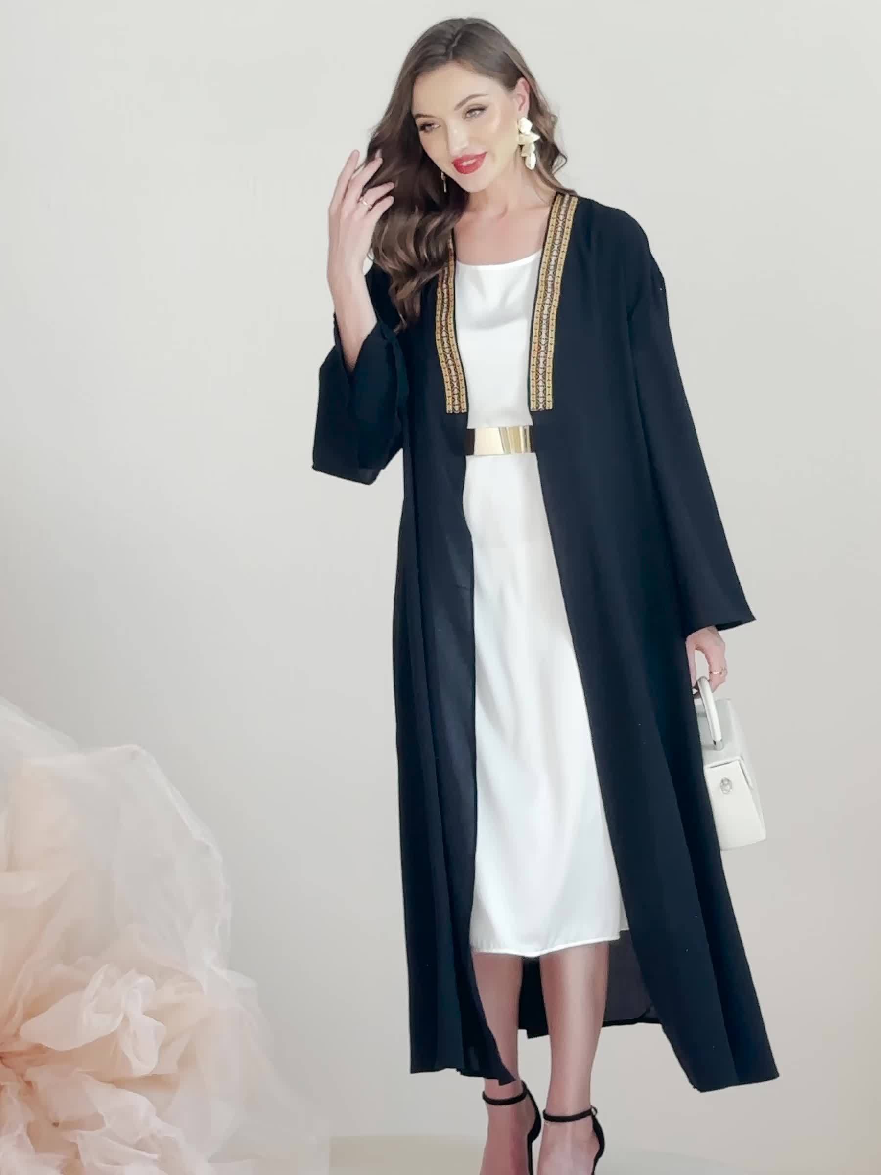 Ramadan Gold Embroidered Kaftan, Modest Long Sleeve '/MH