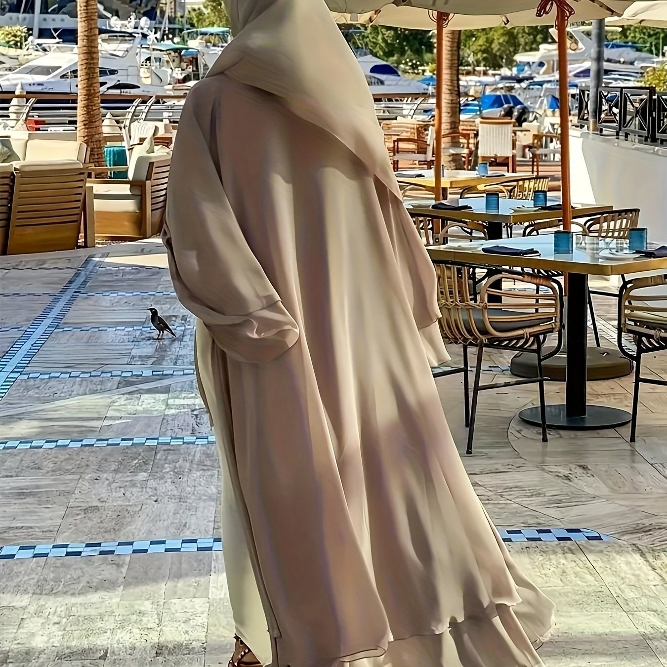 Solid Color Tie Waist Modest Dress, Elegant Layered Hem Maxi '/MH