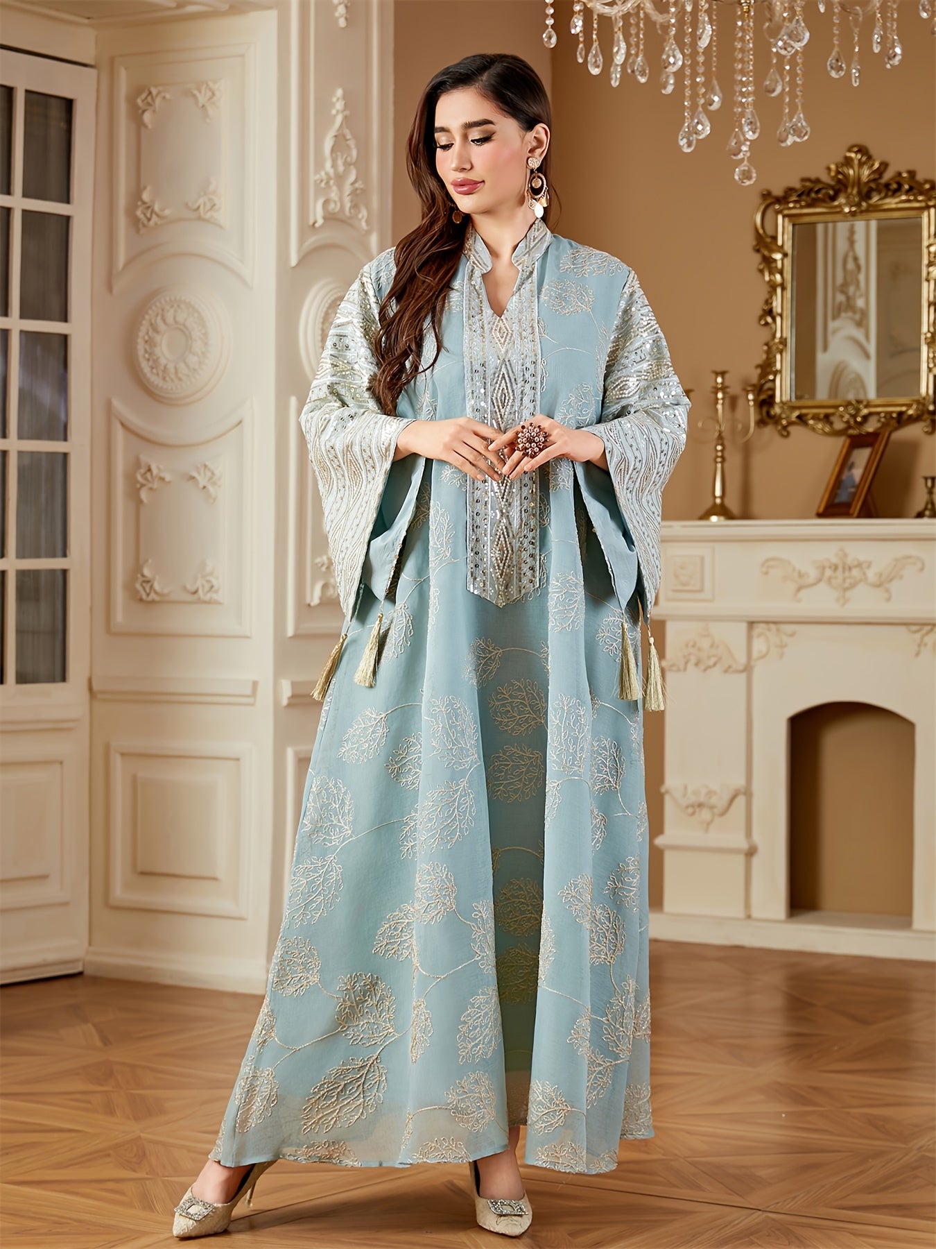Elegant Black & Golden Decorated Kaftan for Women - ./MH