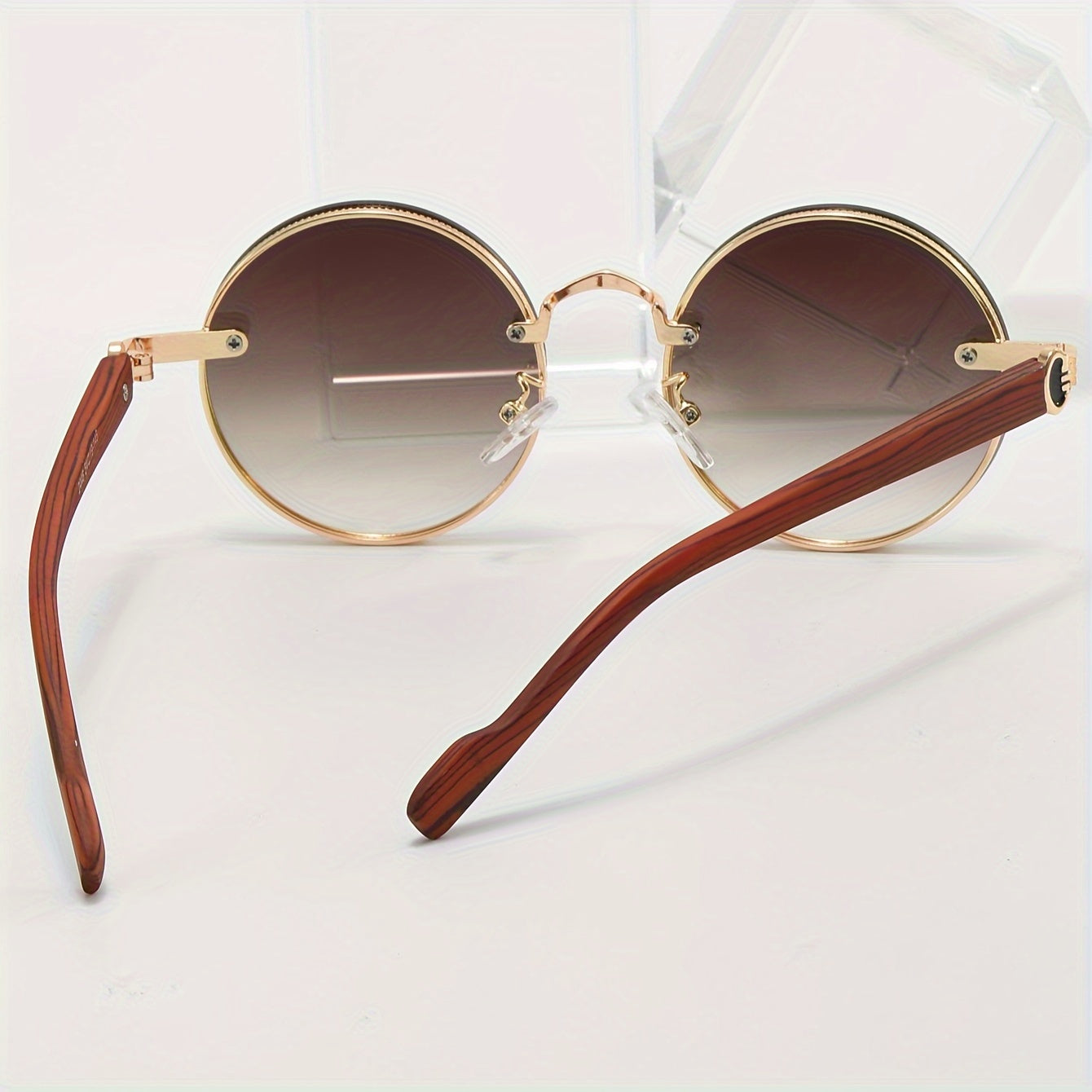 Round Metal Frame, Wood Grain Temples, Fashionable Eyewear for Men & Women,