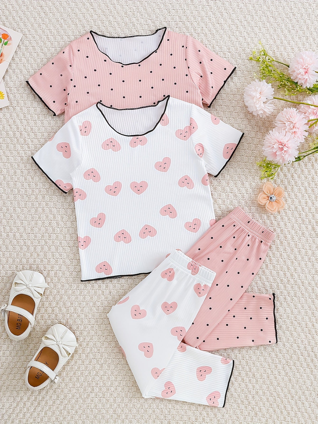 2 Sets Baby Girls Kids Spring Summer Cozy Pajama Set.