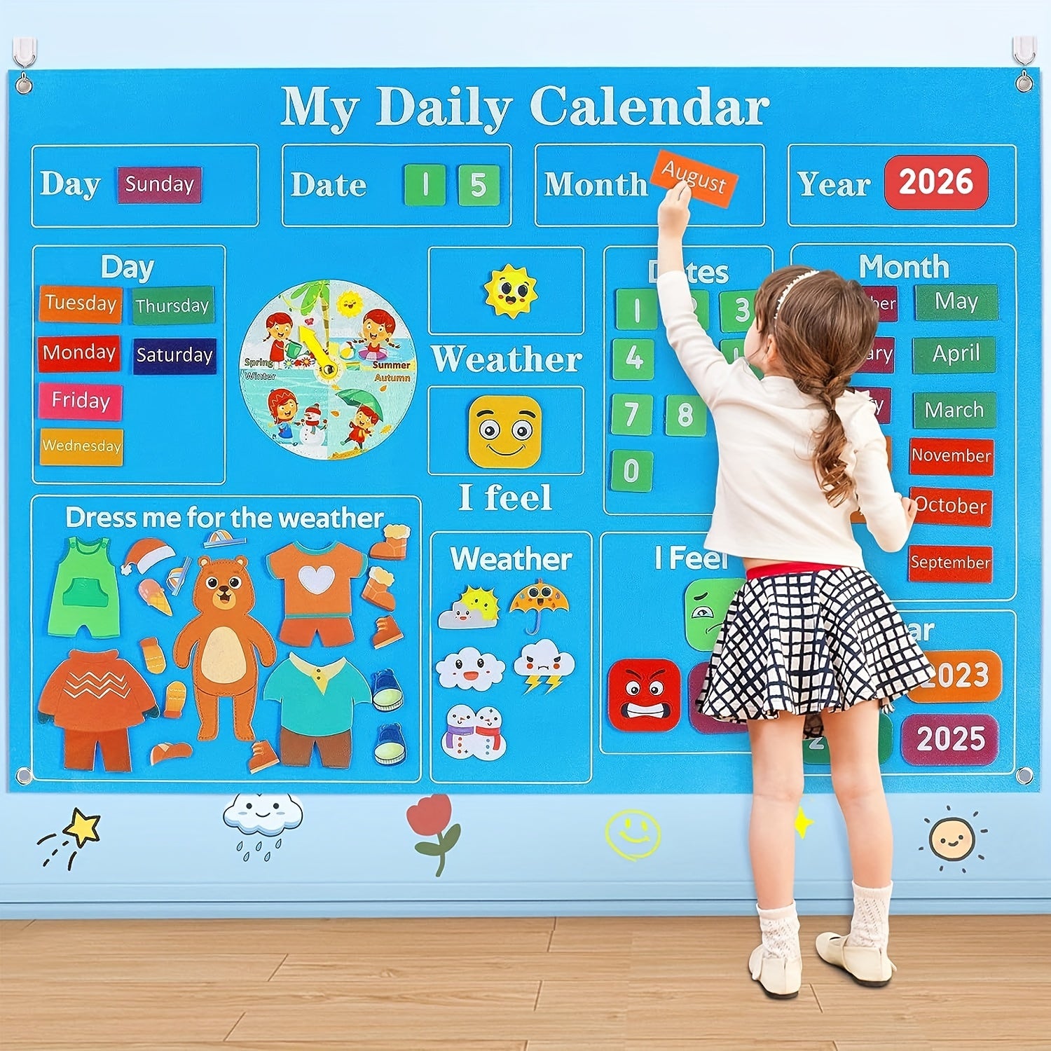 My First Daily Calendar - Preschool Classroom Essentials, Circle Time Learning Center, Week Chart For Children To Learn, Classroom Calendar For Kids Halloween Christmas Gift