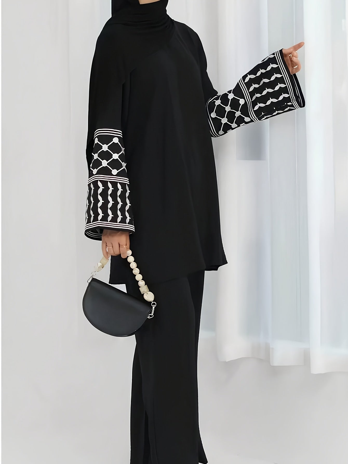 Women'S Arab Dress Set! Black Ethnic Embroidered ./MH