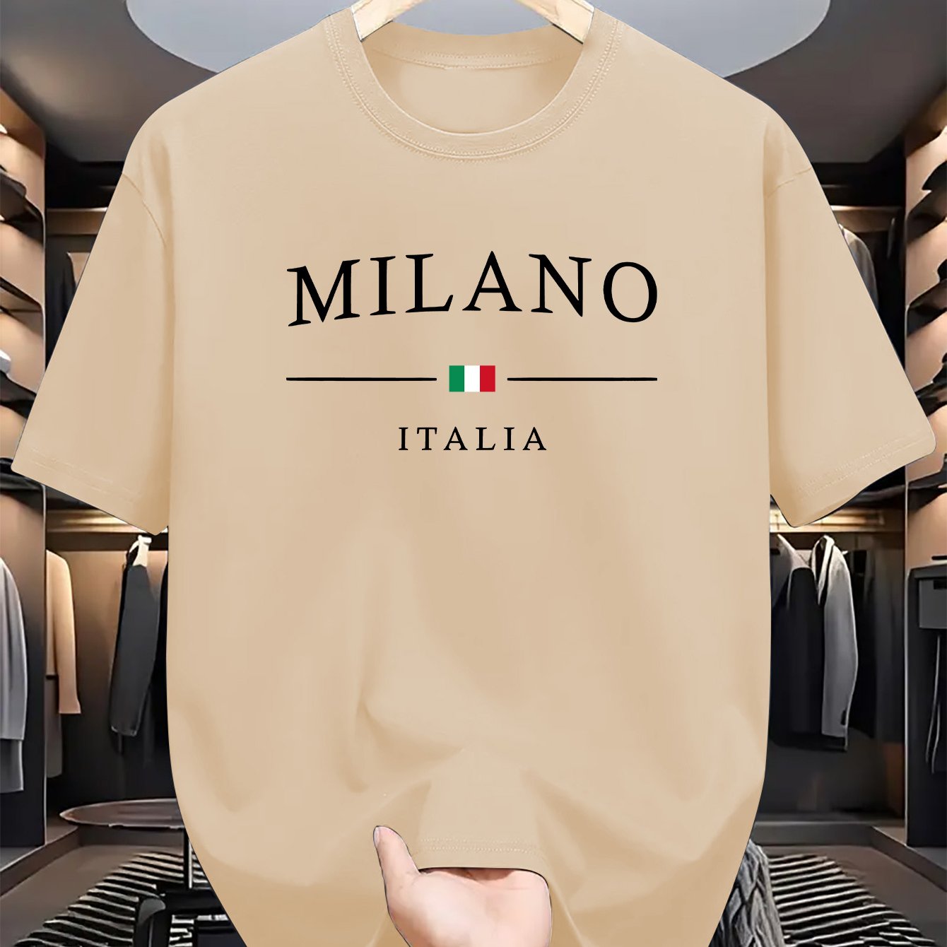 Men's Letter MILANO ITALIA Print Short Sleeve T-Shirts,