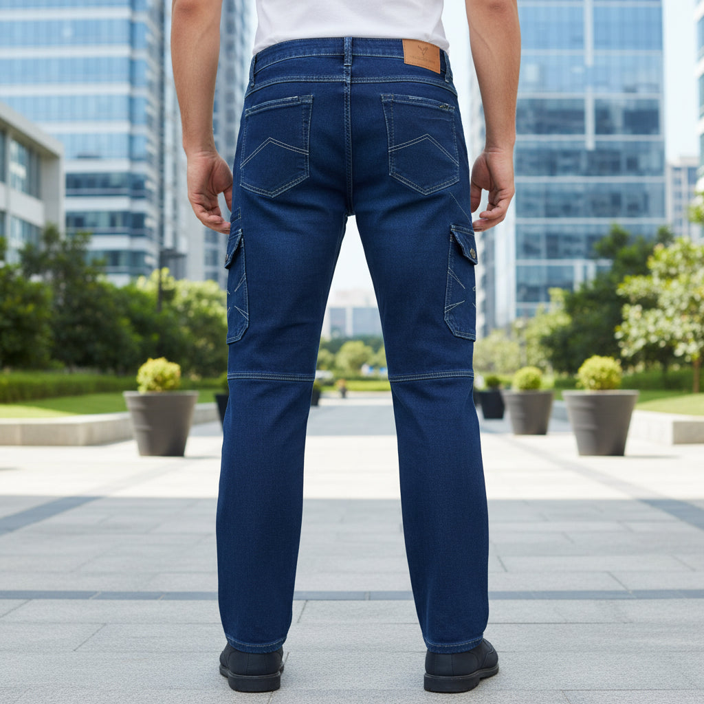 Men’s Blue Cargo Denim Jeans Sizes 40 44 54 - Stylish Multiple Pockets Cargo Pants | MH