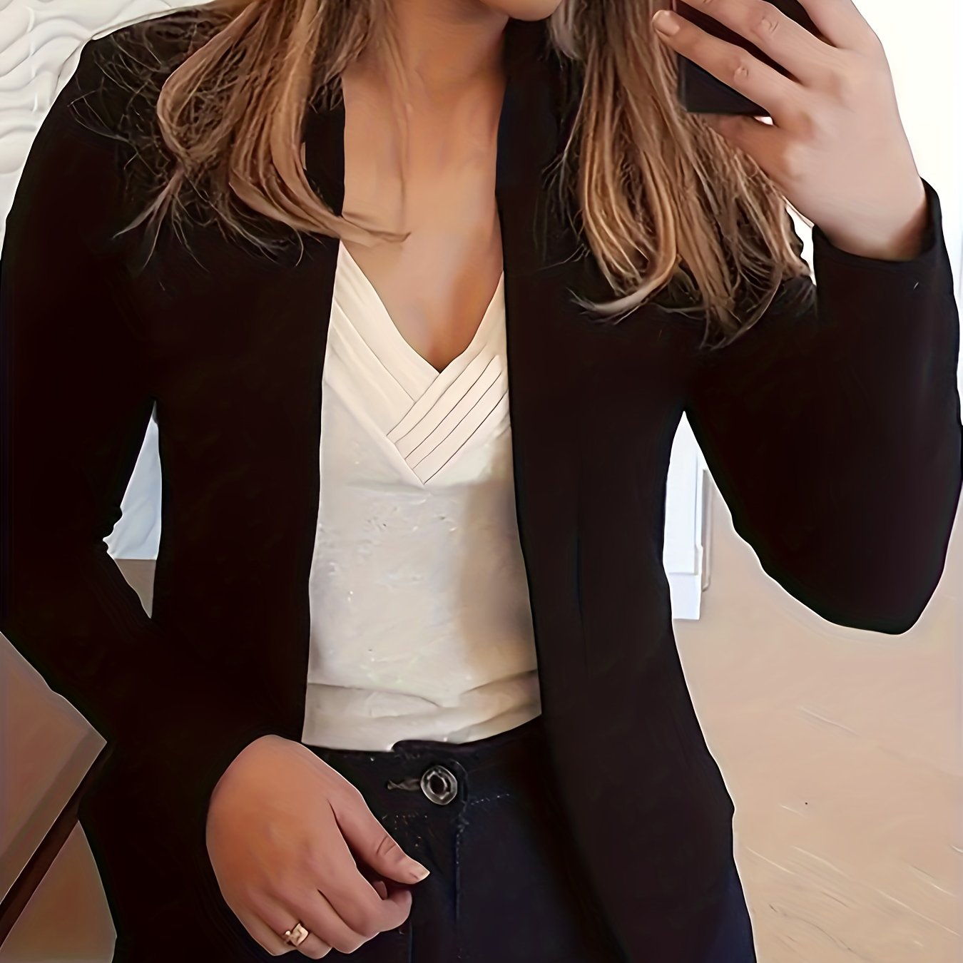Solid Lapel Blazer, Casual Long Sleeve Blazer For Office & Work,