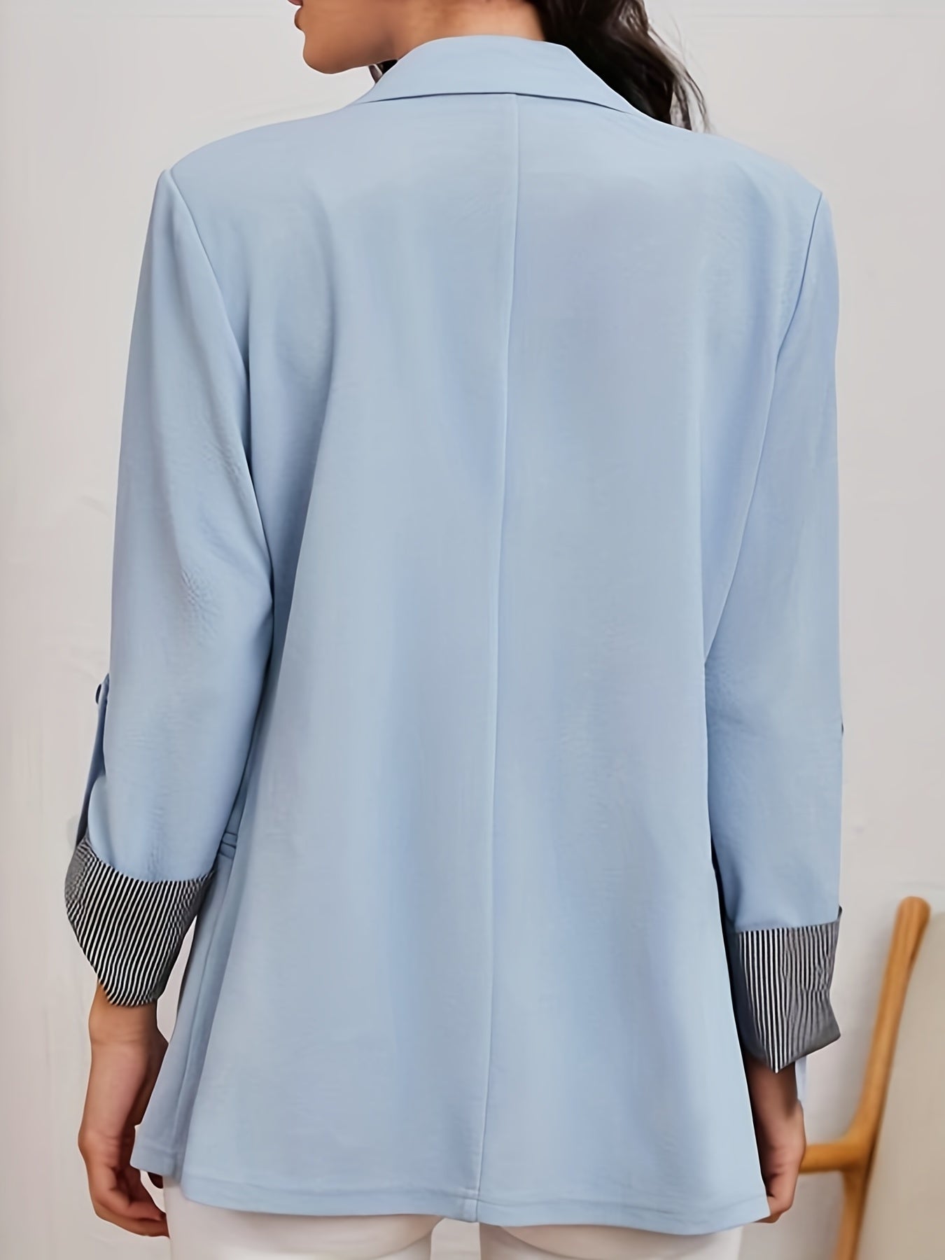 Solid Color Open Front Blazer, Elegant Lapel Neck Single Button.