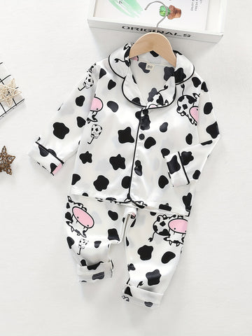 Cow Pattern Kid's Pajamas 2pcs, Long Sleeve Top