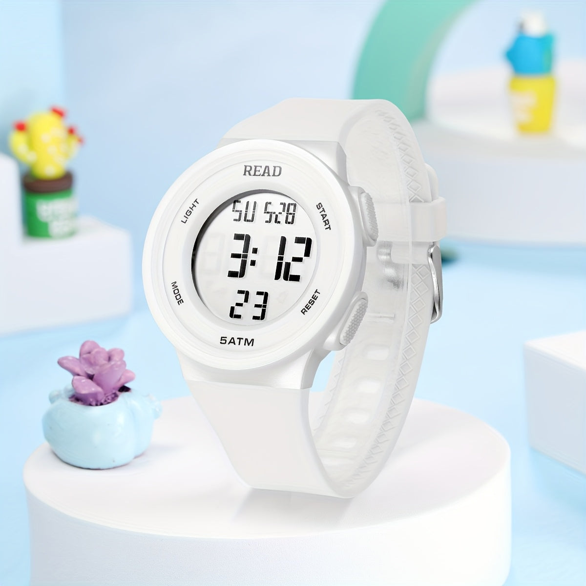 Cute Round Digital Watch, Stainless Steel Strap, Chronograph.