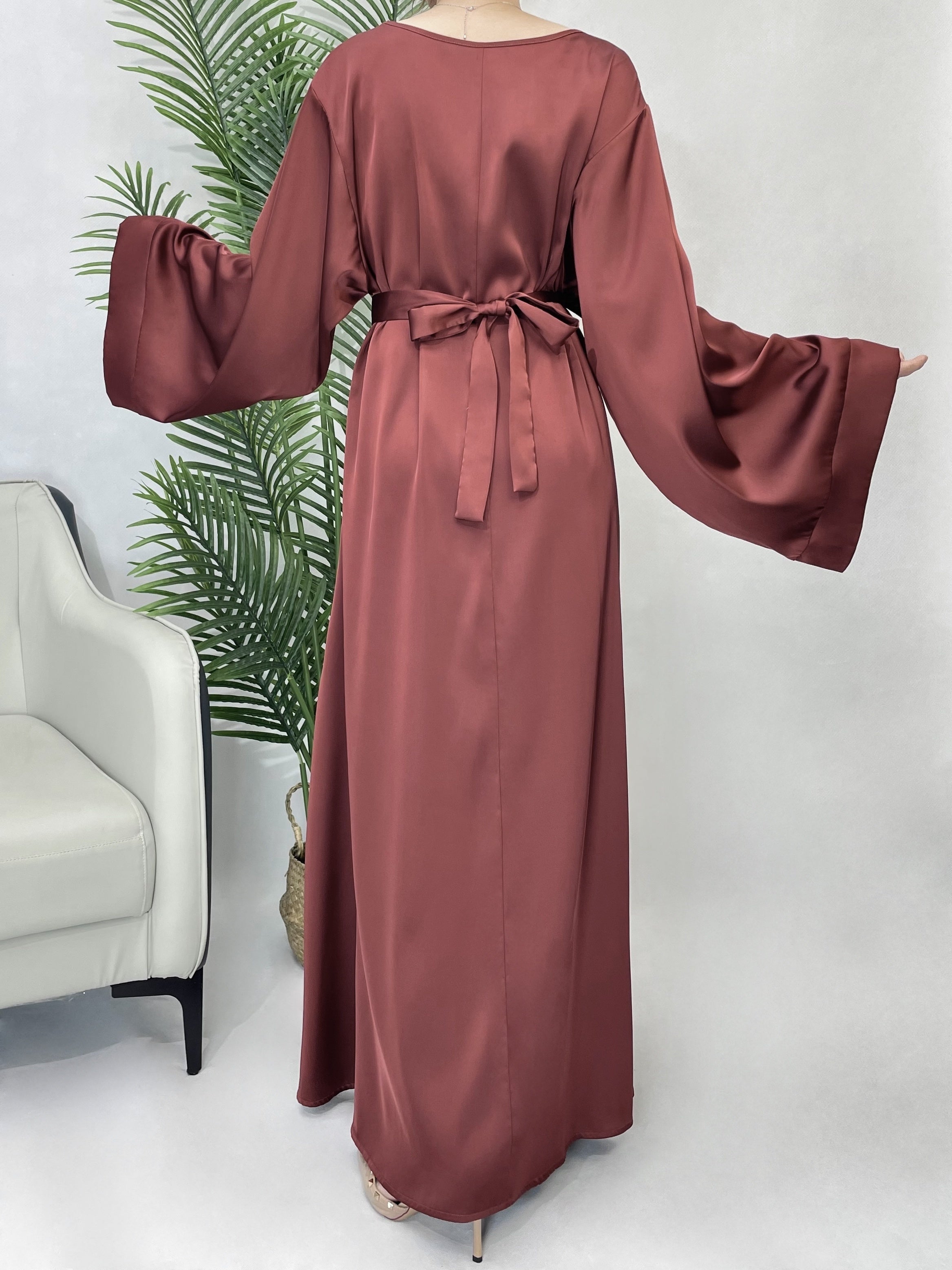 Solid Maxi Kaftan Abaya, Modest Crew Neck Long Sleeve ./MH