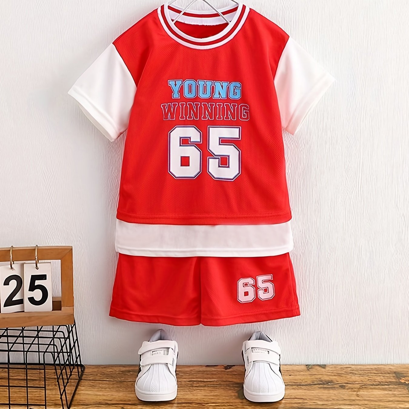 Boys "Young Winning" Number "65" Casual Outfit Round Neck T-shirt.