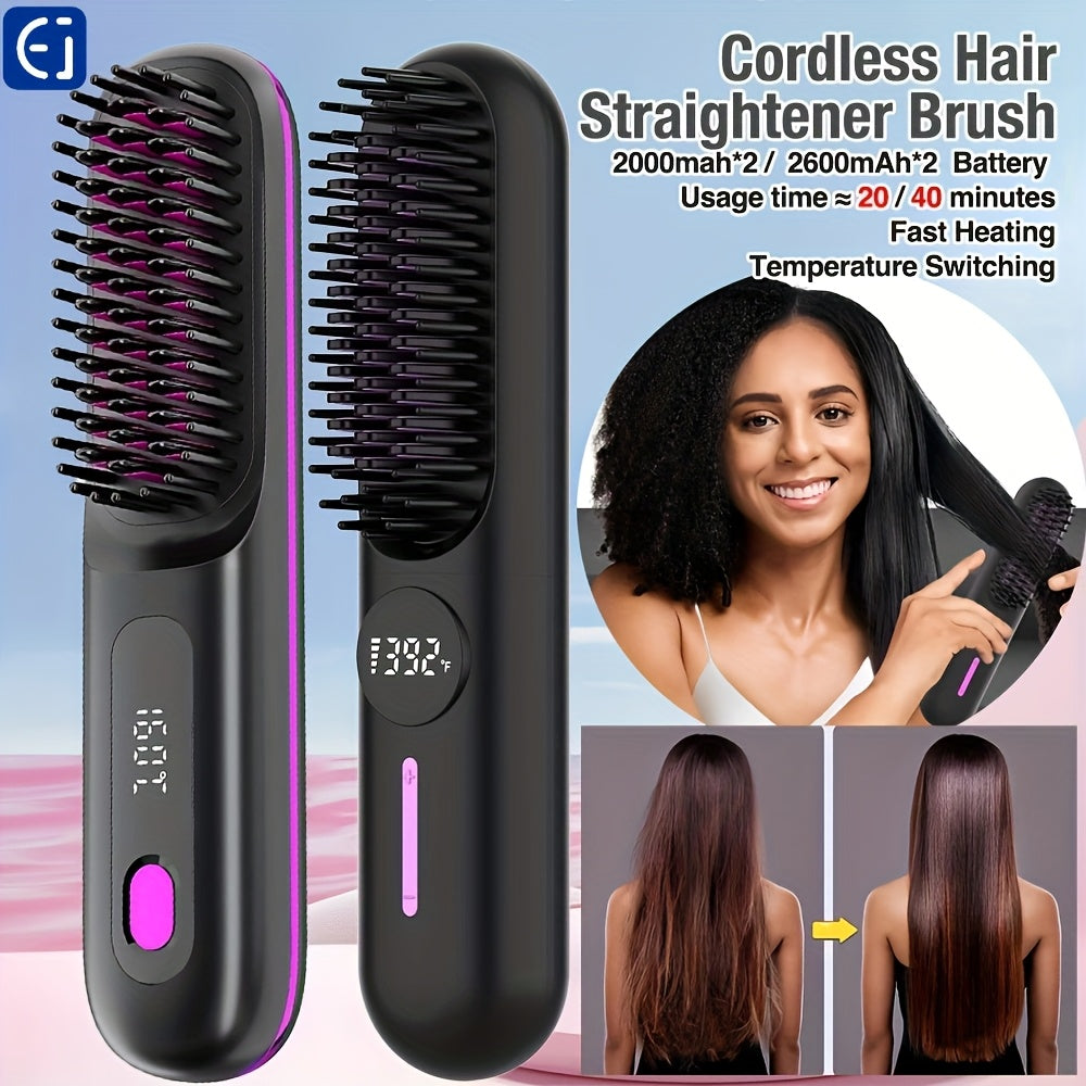 Wireless Hair Straightener Brush - / Fast Heating, Constant Temperature Anti-Scald, LED Display, Lightweight Portable Design for Home & Travel, Ideal Gift for Women, Hair Straightener, Sleek Gadget, Userfriendly Interface