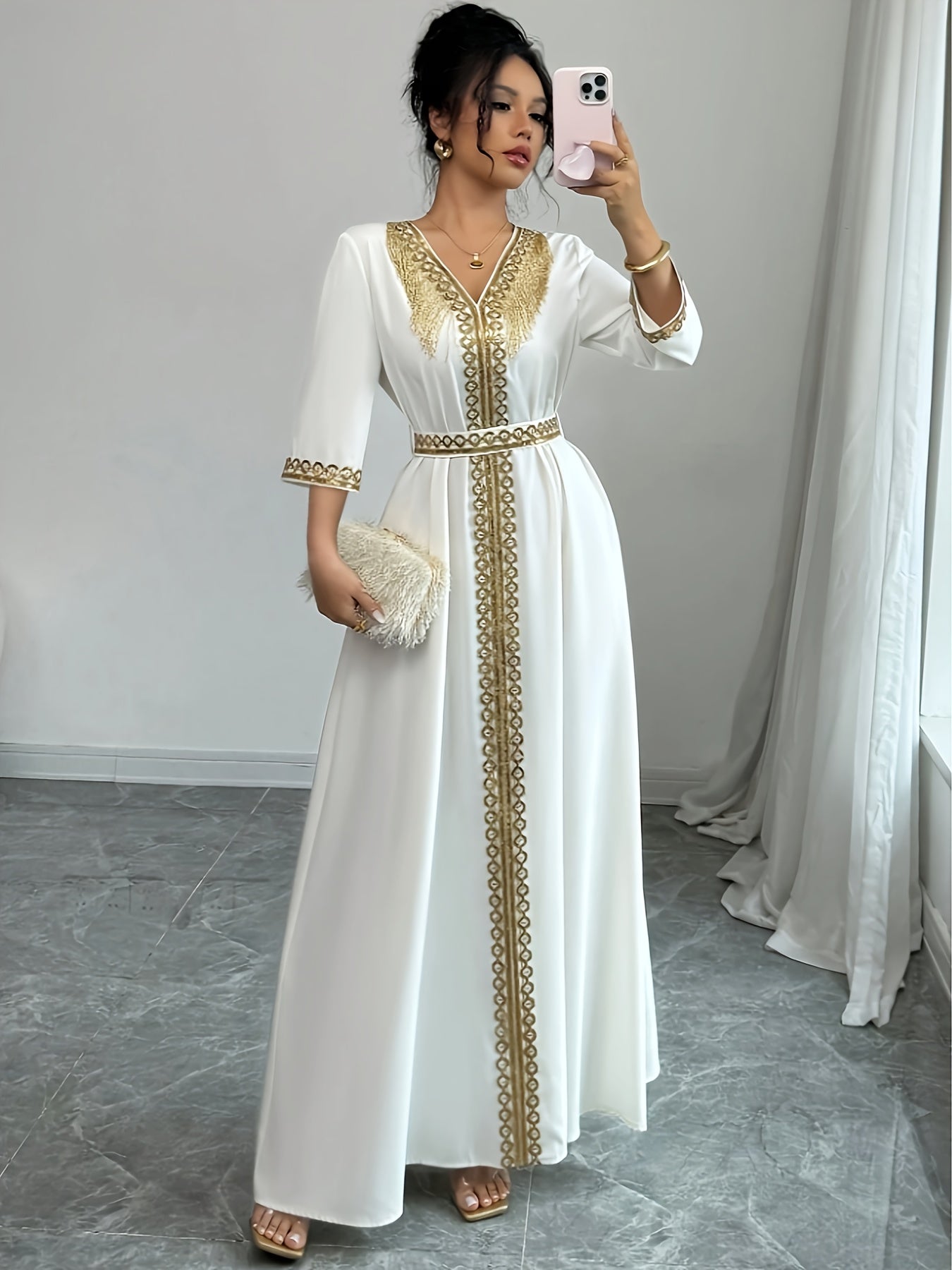 Yuhongfei Directional YY0309072 Mid-Sleeve Maxi Dress