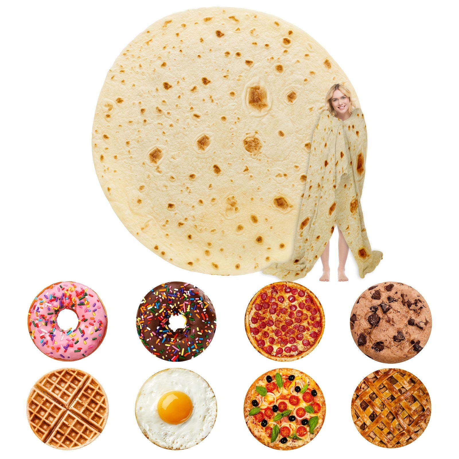 1pc Tortilla Blanket Pepperoni Pizza Blanket Realistic Donut Blanket Food Throw Blanket, Personalized Gift Blanket, Soft And Comfortable Facecloth Round Blanket Cookies Blanket Novelty Realistic Cookies Throw Blanket