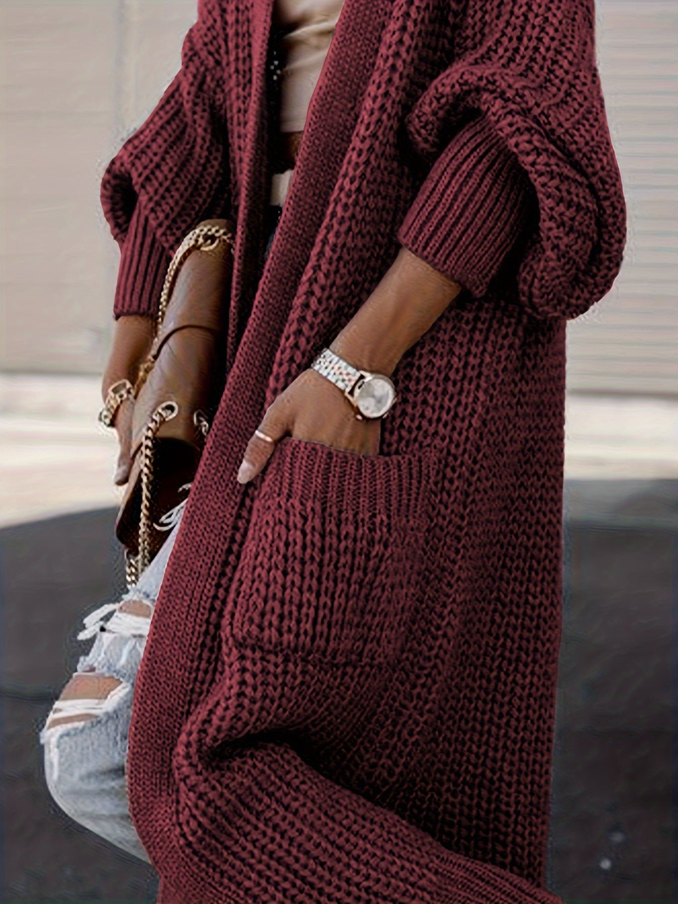 Cozy Long Sleeve Open Front Cardigan Sweater Women's Long Length .