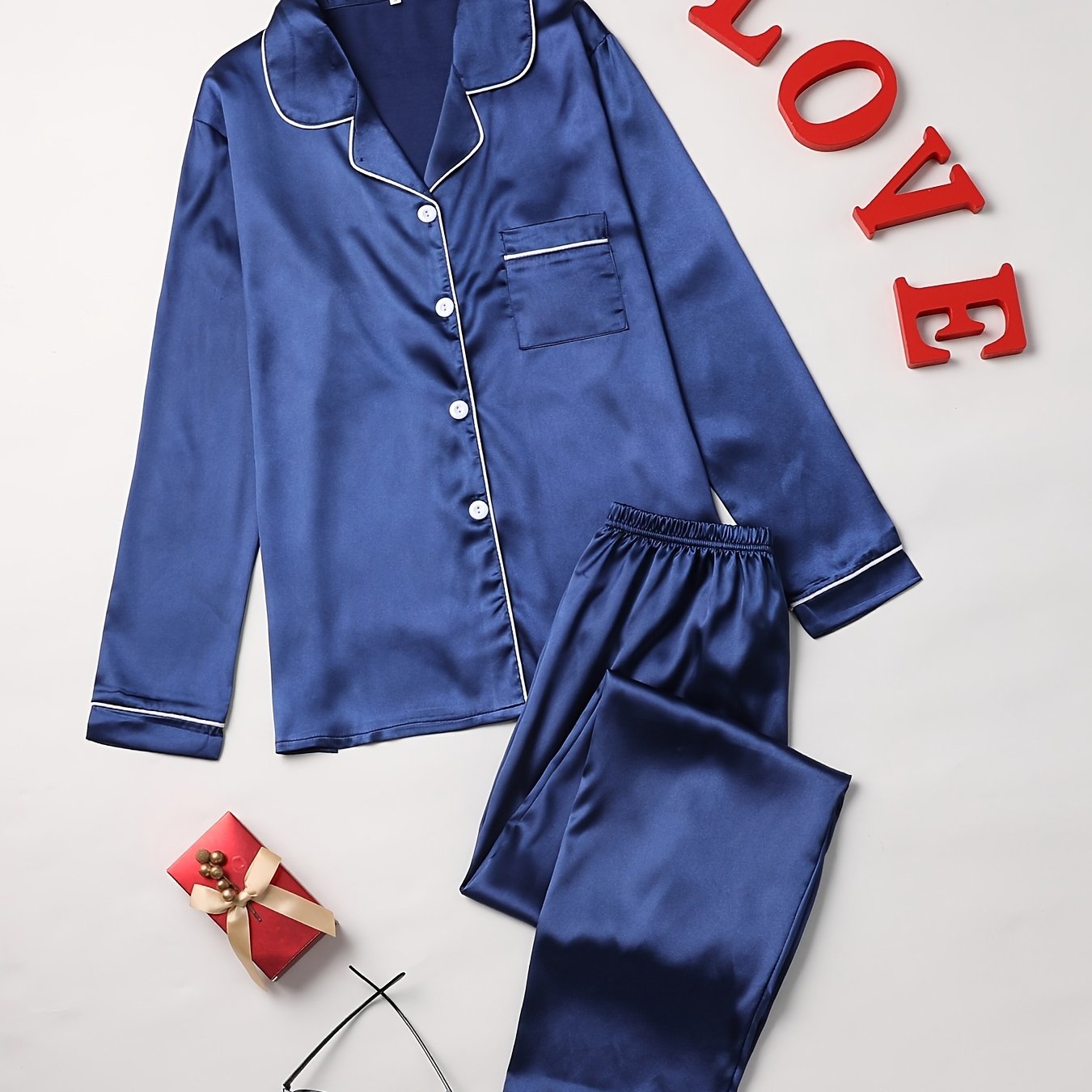 Cozy Solid Pajama Set - Soft Long Sleeve Button.