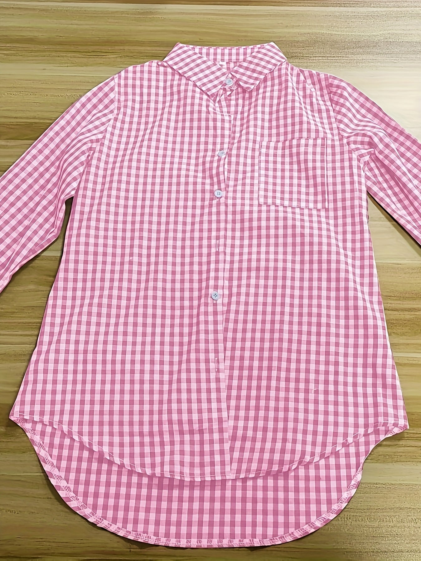 Women'S Casual Long Sleeve Gingham Check Shirt - Light Blue & White,