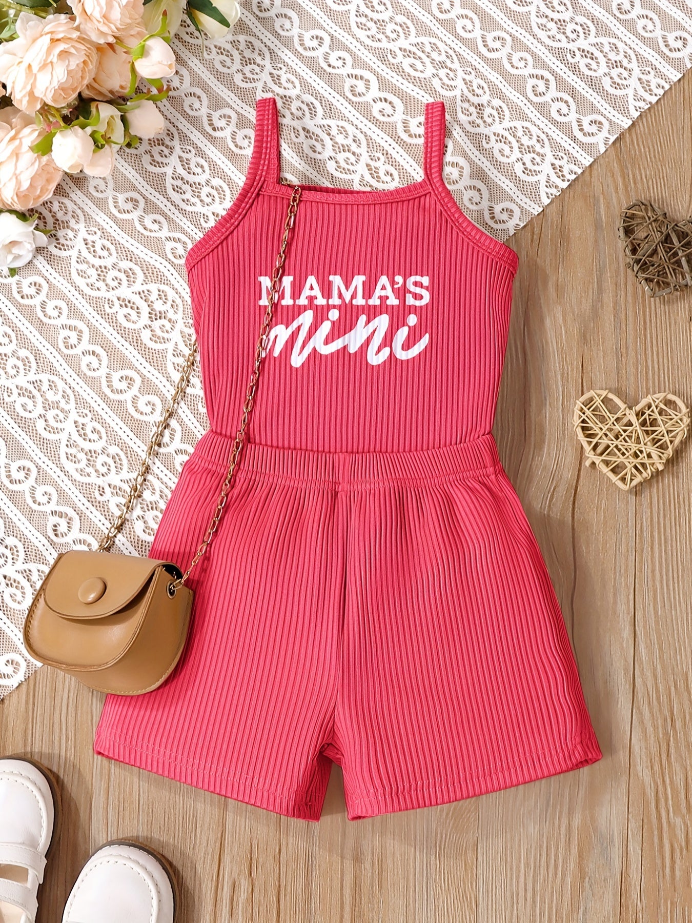 2pcs Toddler Girls Letter "MAMA'S MINI" Graphic Cami Top