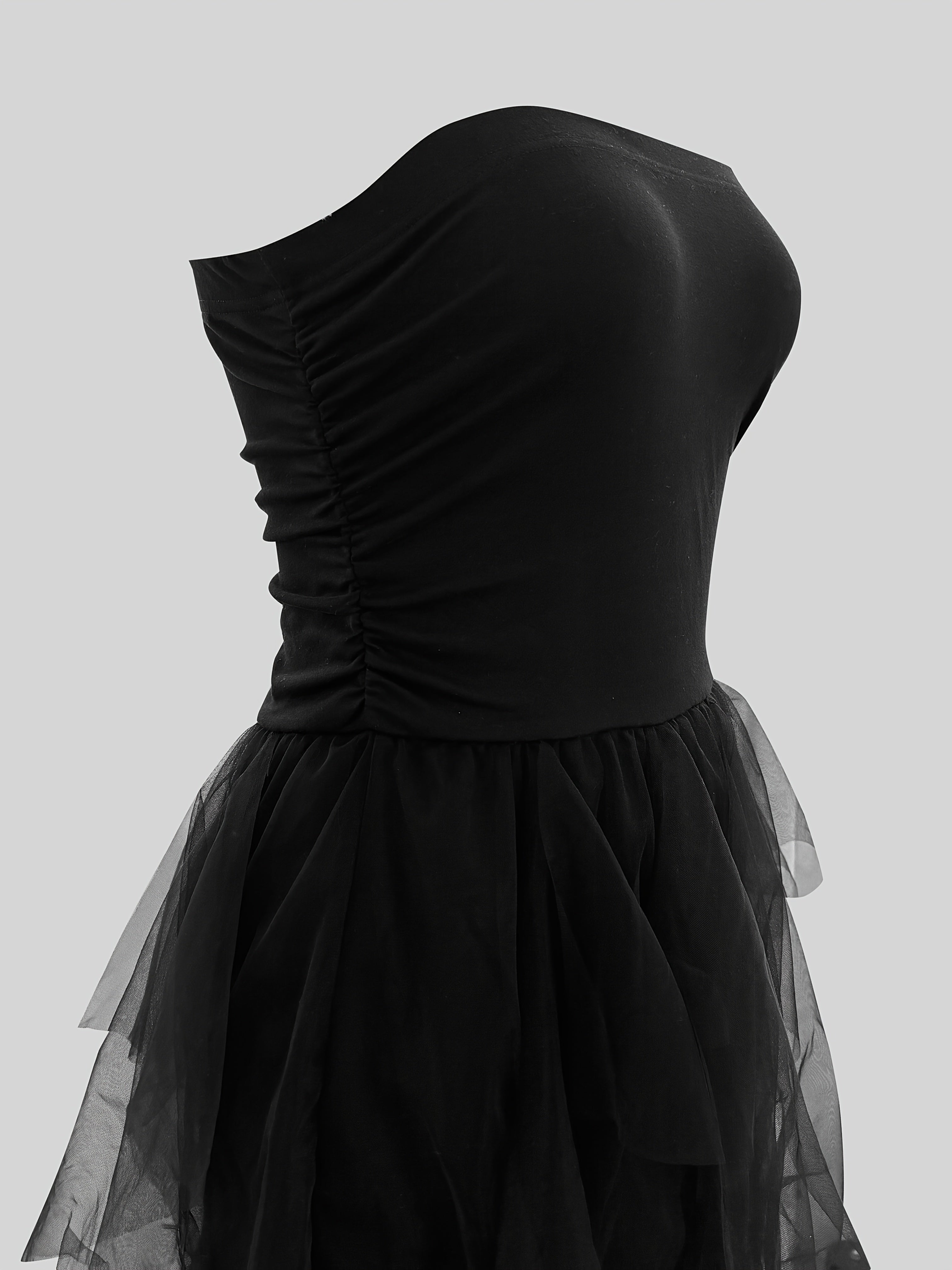 Women's Strapless Black Tulle & Lace Mermaid Dress -/MH