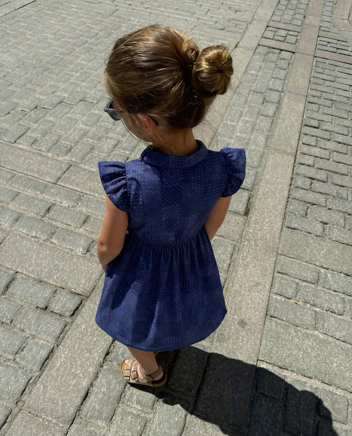 Girls Premium Denim Patchwork Dress with Pink Buttons (2–12 Years) | MH Kids UAE