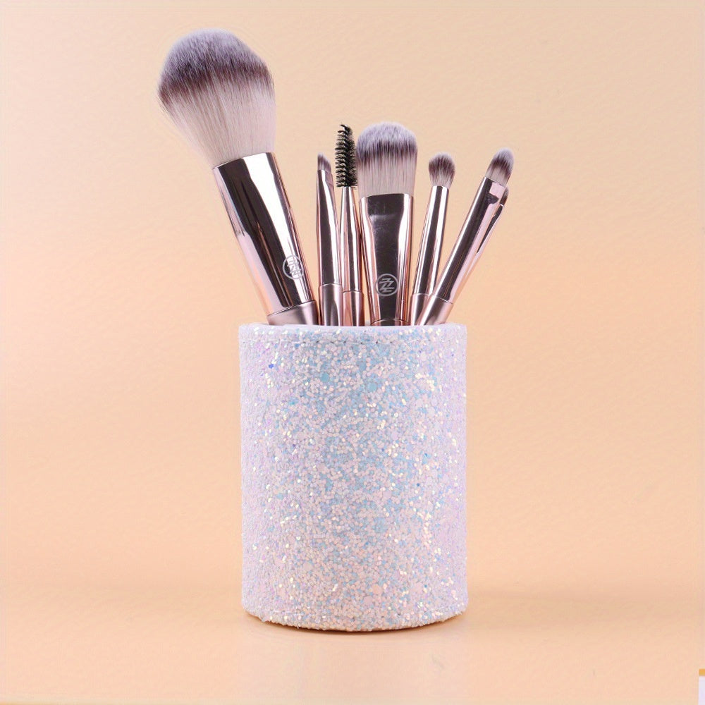 Glitter Makeup Brush Holder Sequin Decor Pencil Cup Shiny For Women, Makeup Brush Holder Organizer Cup Gift For Desk Office Classroom Home Sequin Brush Bucket