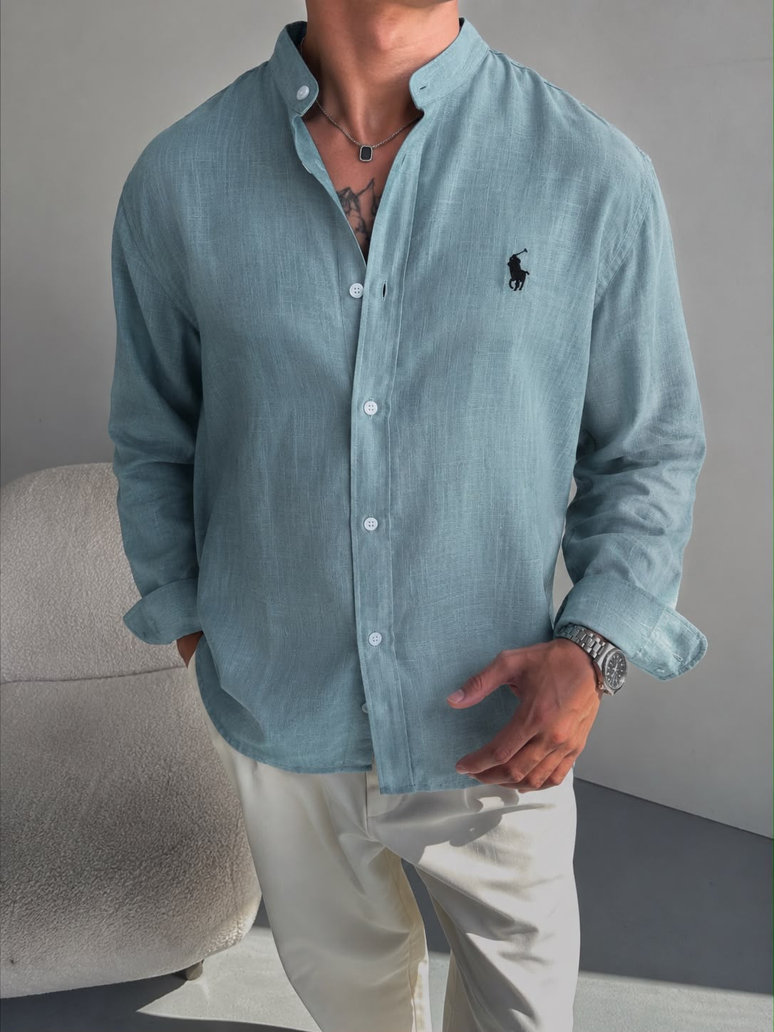 Men’s Premium Linen Band Collar Shirt | Full Sleeve | Smart Casual | 5 Colors | M–XXL | MH
