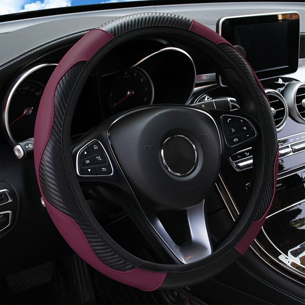 Universal Carbon Fiber Elastic PU Leather Car Steering Wheel Cover
