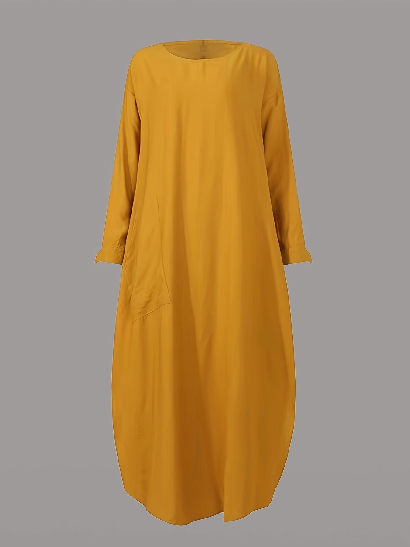Solid Split Kaftan Dress, Modest Long Sleeve Maxi Dress '/MH