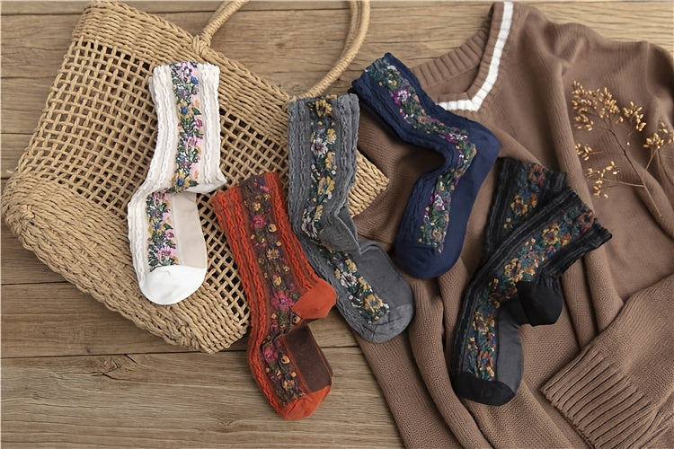 Palace Style Retro Floral Socks for Women,/MH