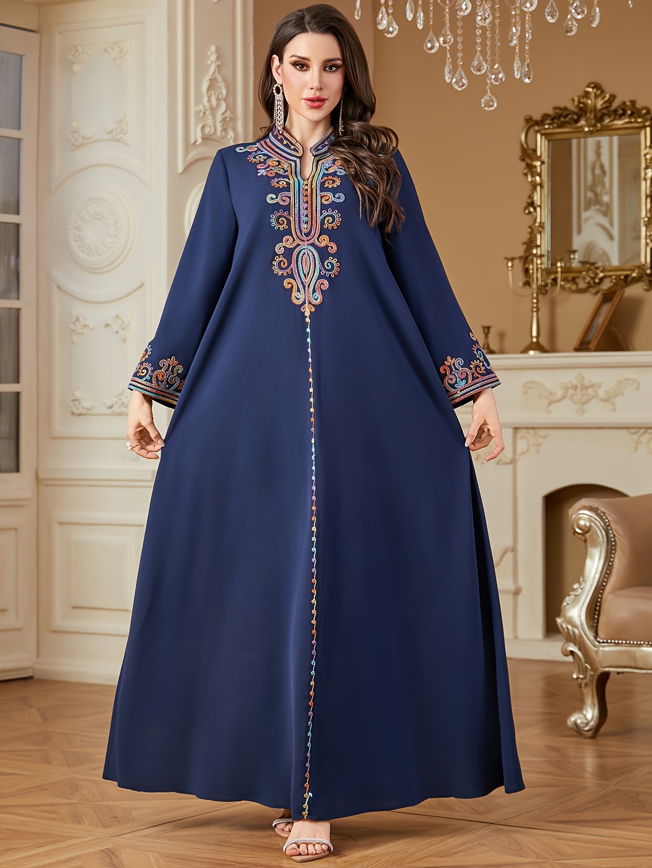 Women'S Elegant Ramadan Kaftan Dress - Long Sleeve, V-Neck,women fashion'/ MH