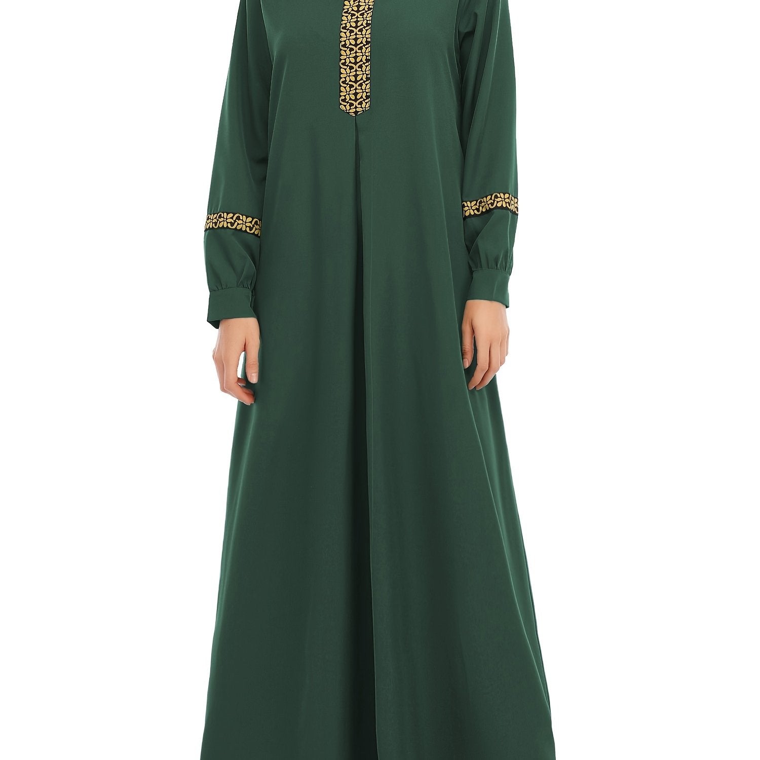 Contrast Trim Kaftan, Elegant Long Sleeve Maxi Length Dress, /MH