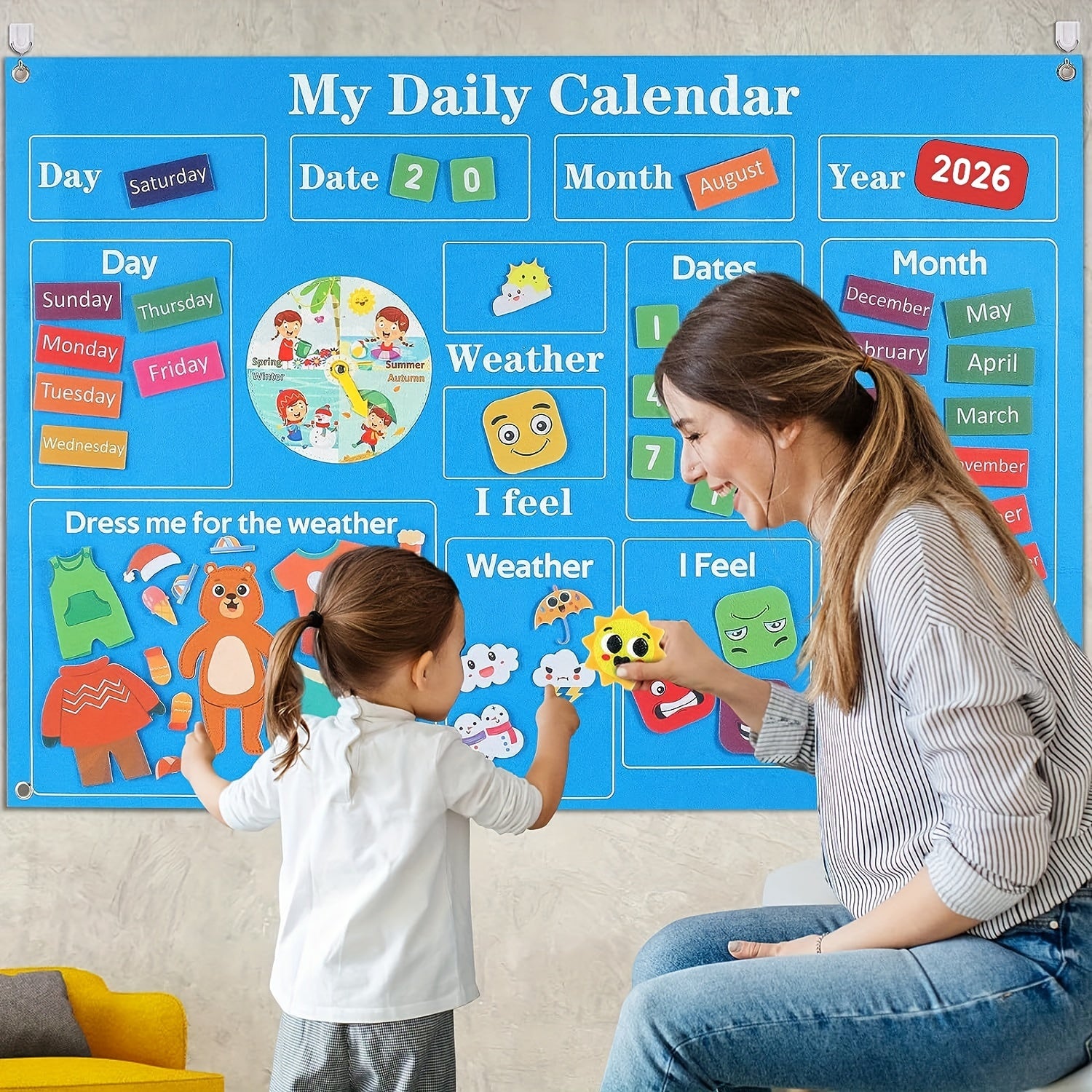 My First Daily Calendar - Preschool Classroom Essentials, Circle Time Learning Center, Week Chart For Children To Learn, Classroom Calendar For Kids Halloween Christmas Gift