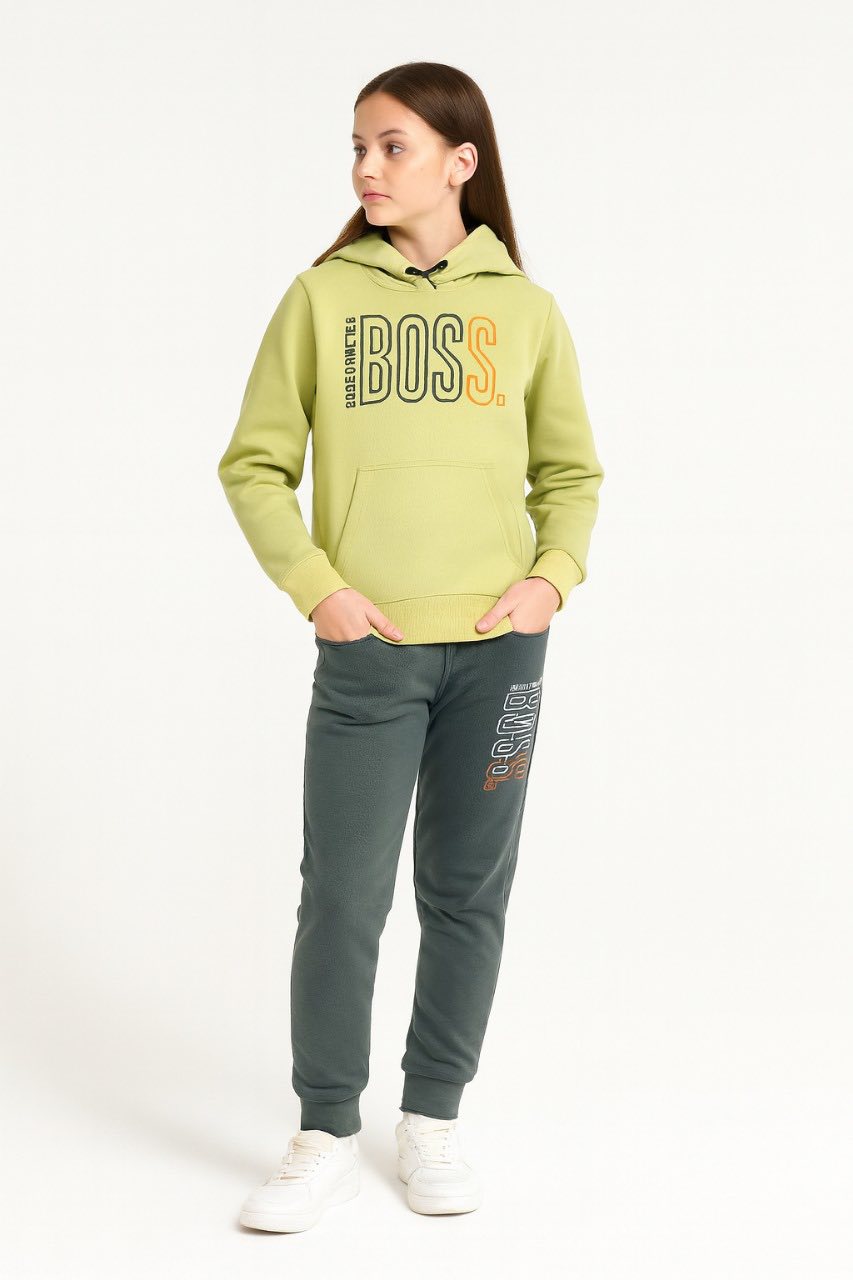 Neon Yellow BOSS Athletics Tracksuit for Kids. MH