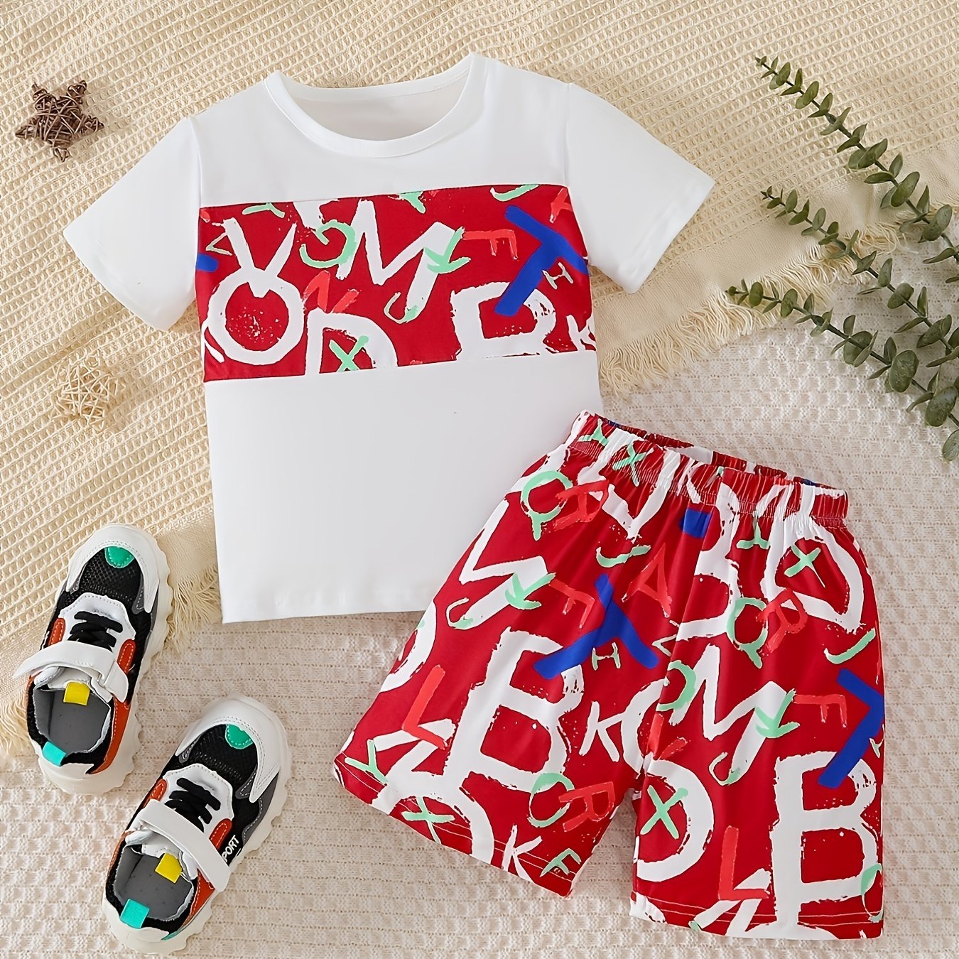 Boys Dinosaur Casual Outfit Round Neck T-shirt.