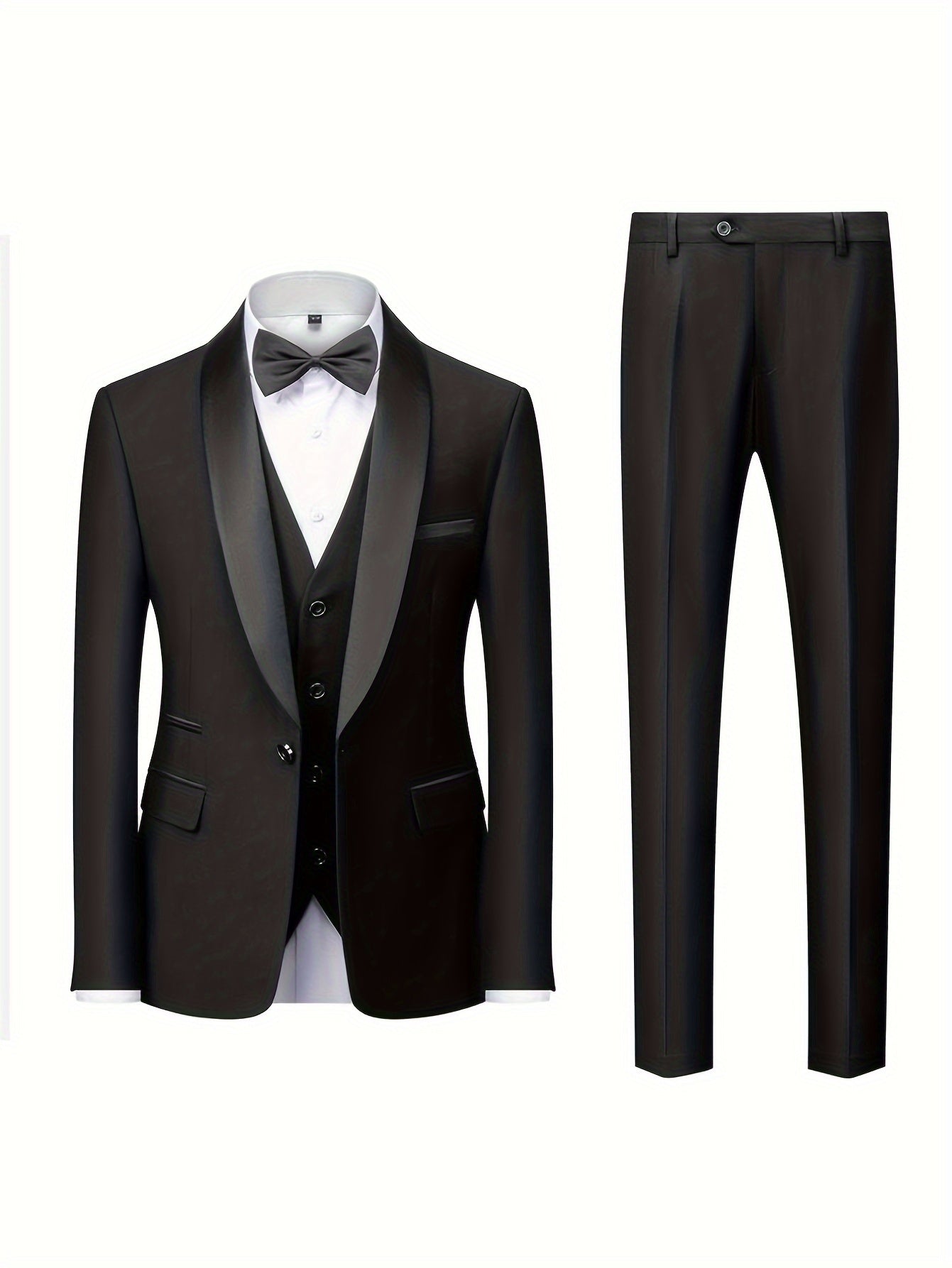 3-Piece Men's Classic Solid Dress Suit Set, One-Button Jacket Blazer.