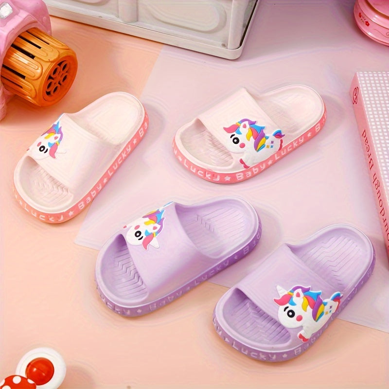 PEYOUR Kids' Cute Fashion Minimalist Cartoon Unicorn PVC Slippers