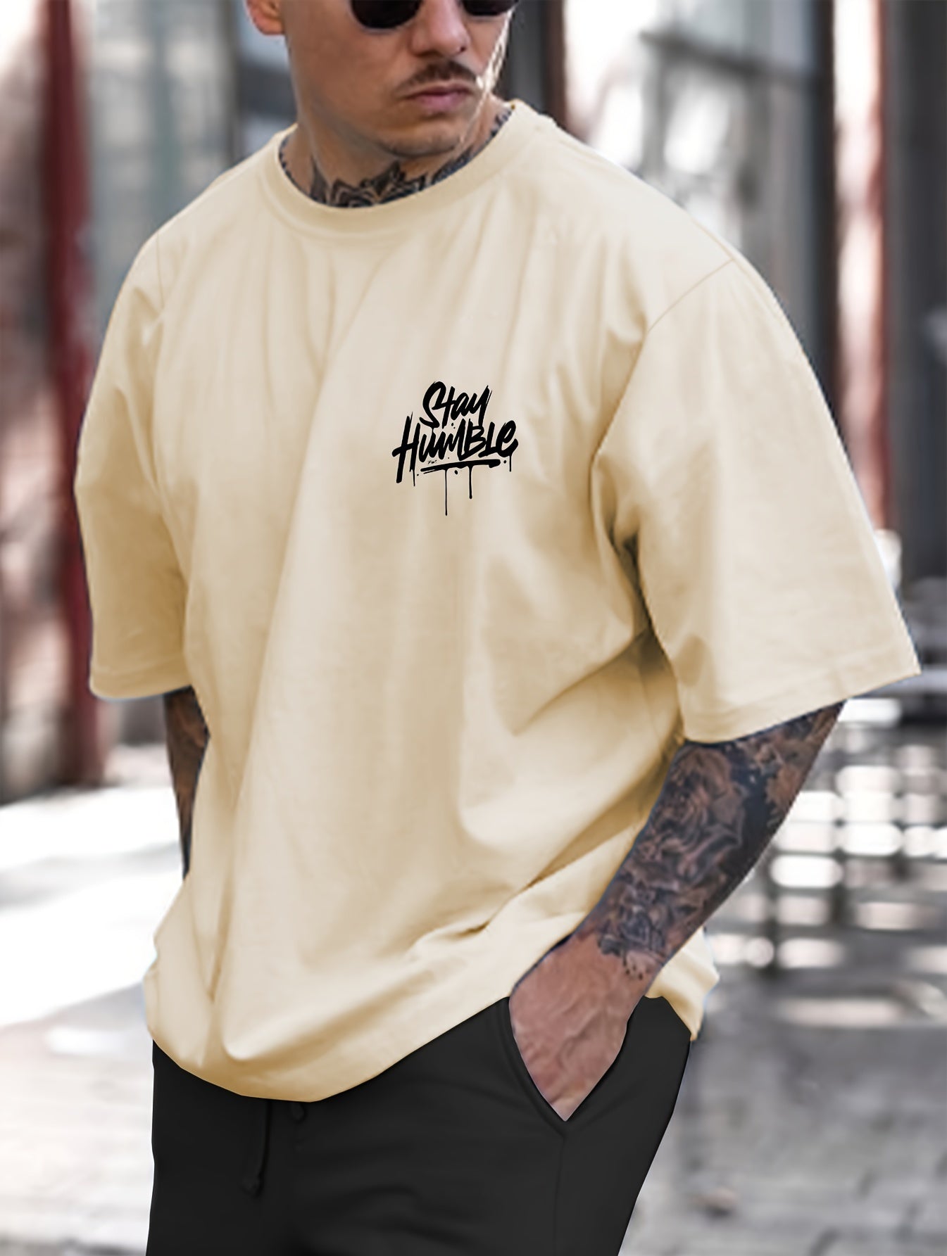 Men's Stay Humble Letter Print Short Sleeve T-Shirts,