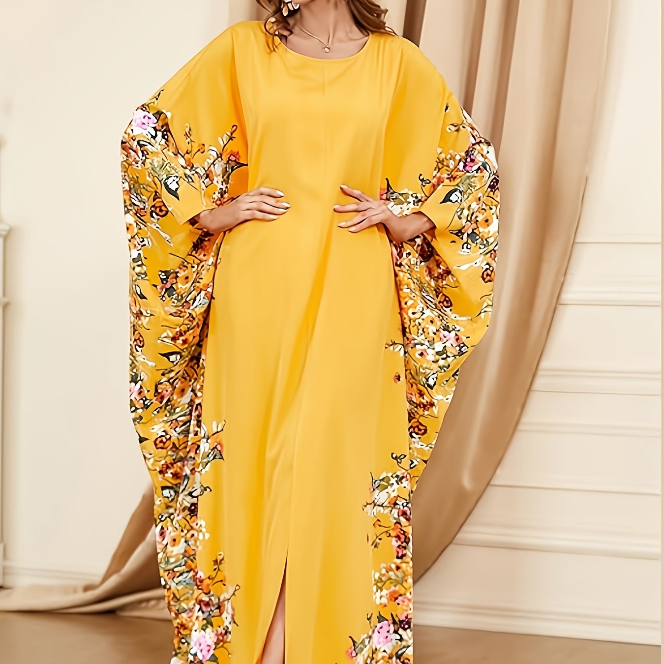[Elegant | Floral Print] Long Sleeveless Elegant Floral Print Abaya ./MH