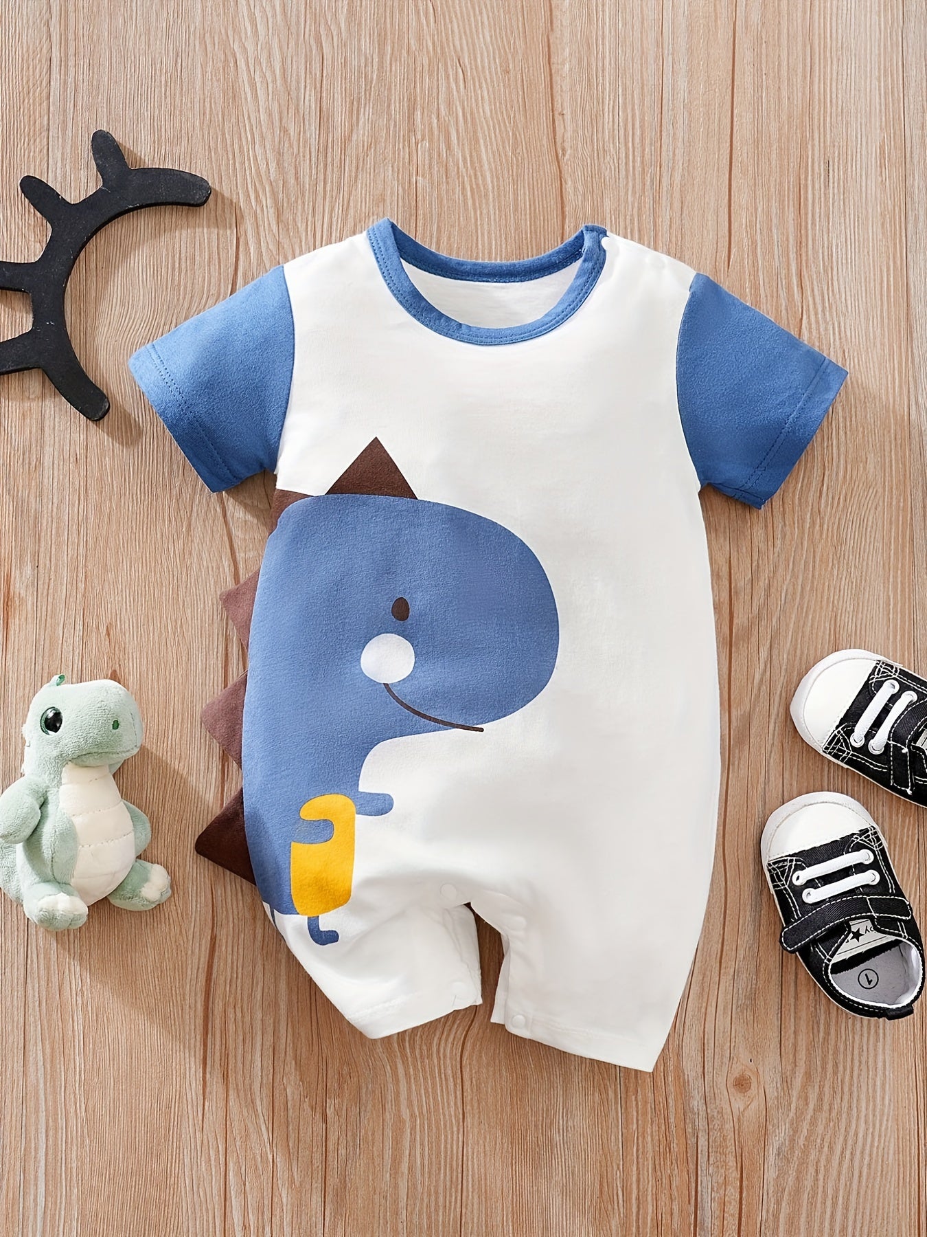 Baby Boys' Short Sleeve Romper Jumpsuit - Cute Cartoon Crocodile Print,