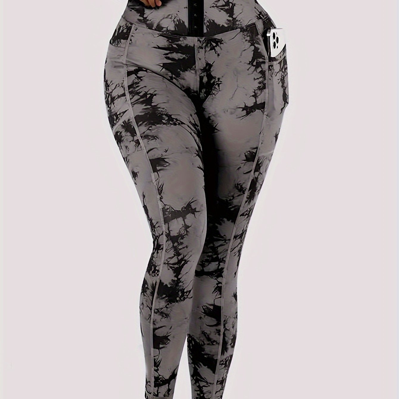 Women'S High-Waist Tie-Dye Yoga Leggings with Front Button Closure & Pockets .