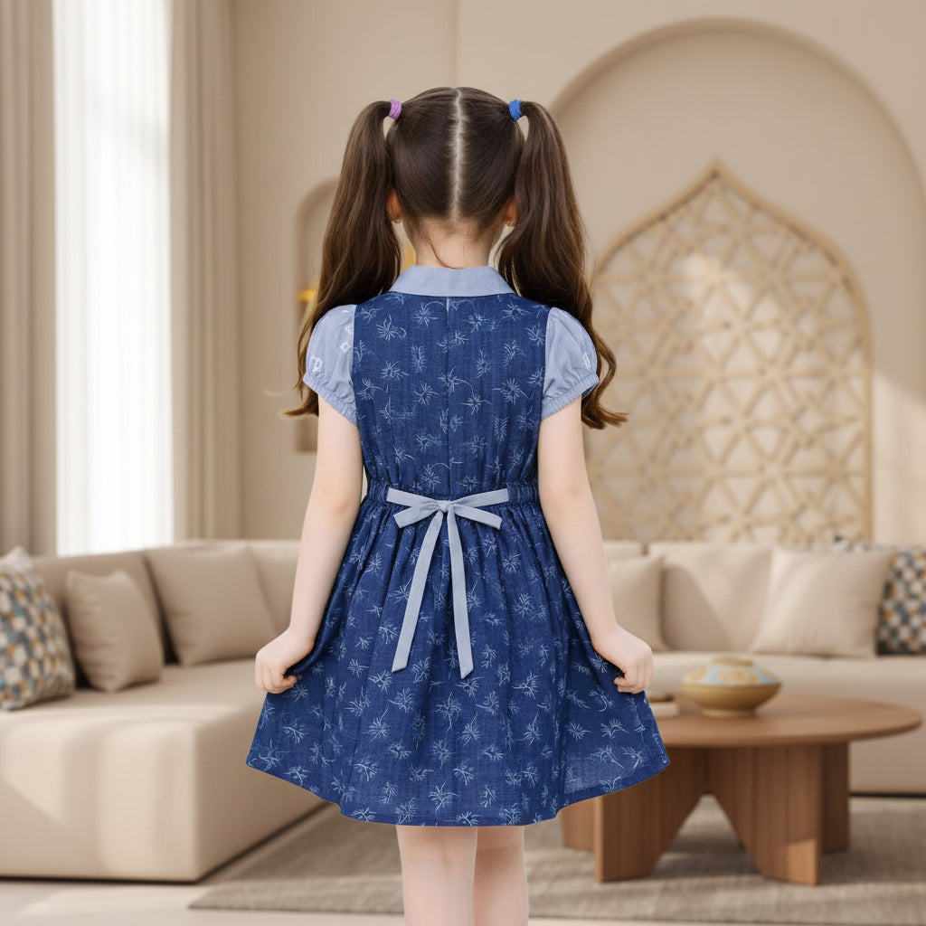 Elegant Floral Button-Front Girls Dress with Waist Tie Detail,Sizes(2-12Years) | MH